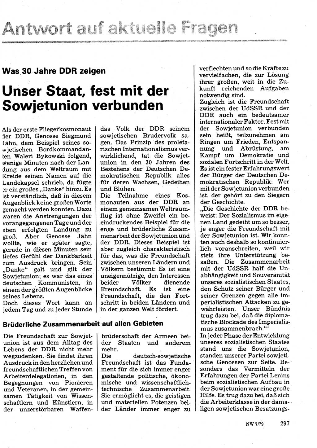 Neuer Weg (NW), Organ des Zentralkomitees (ZK) der SED (Sozialistische Einheitspartei Deutschlands) für Fragen des Parteilebens, 34. Jahrgang [Deutsche Demokratische Republik (DDR)] 1979, Seite 297 (NW ZK SED DDR 1979, S. 297)