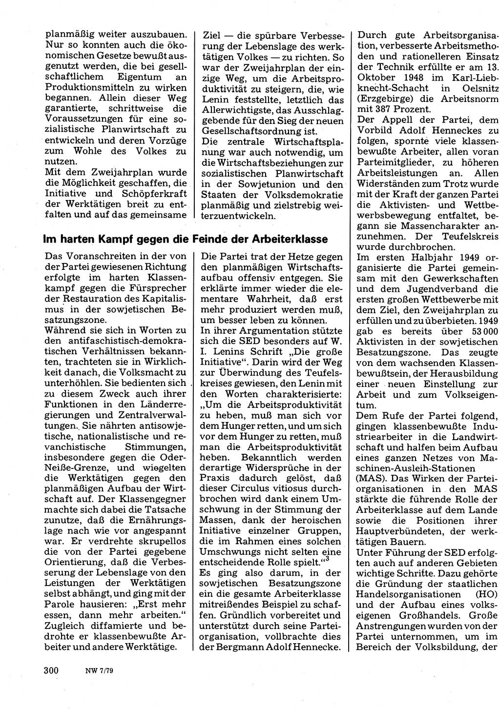 Neuer Weg (NW), Organ des Zentralkomitees (ZK) der SED (Sozialistische Einheitspartei Deutschlands) für Fragen des Parteilebens, 34. Jahrgang [Deutsche Demokratische Republik (DDR)] 1979, Seite 300 (NW ZK SED DDR 1979, S. 300)