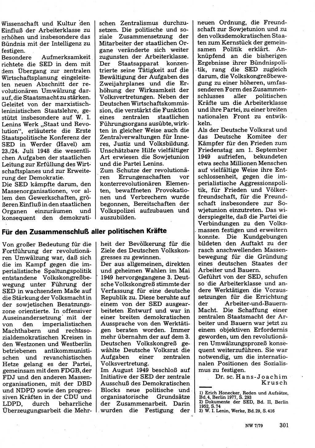 Neuer Weg (NW), Organ des Zentralkomitees (ZK) der SED (Sozialistische Einheitspartei Deutschlands) für Fragen des Parteilebens, 34. Jahrgang [Deutsche Demokratische Republik (DDR)] 1979, Seite 301 (NW ZK SED DDR 1979, S. 301)
