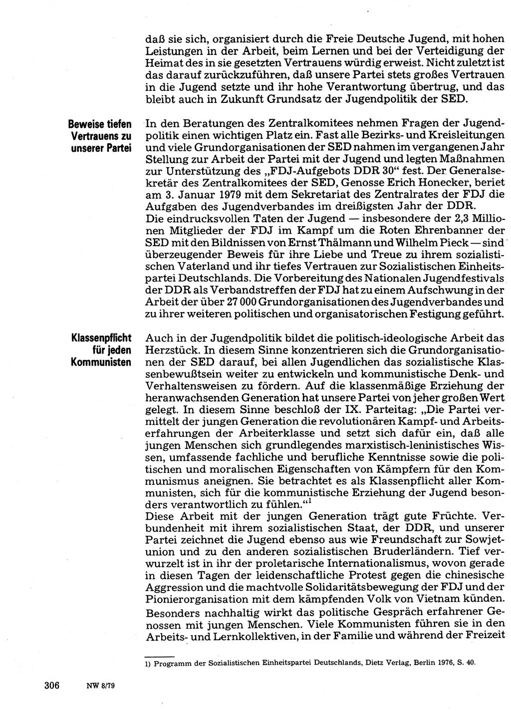 Neuer Weg (NW), Organ des Zentralkomitees (ZK) der SED (Sozialistische Einheitspartei Deutschlands) für Fragen des Parteilebens, 34. Jahrgang [Deutsche Demokratische Republik (DDR)] 1979, Seite 306 (NW ZK SED DDR 1979, S. 306)