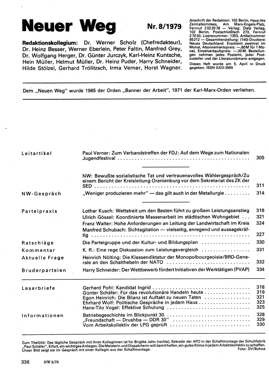 Neuer Weg (NW), Organ des Zentralkomitees (ZK) der SED (Sozialistische Einheitspartei Deutschlands) für Fragen des Parteilebens, 34. Jahrgang [Deutsche Demokratische Republik (DDR)] 1979, Seite 336 (NW ZK SED DDR 1979, S. 336)