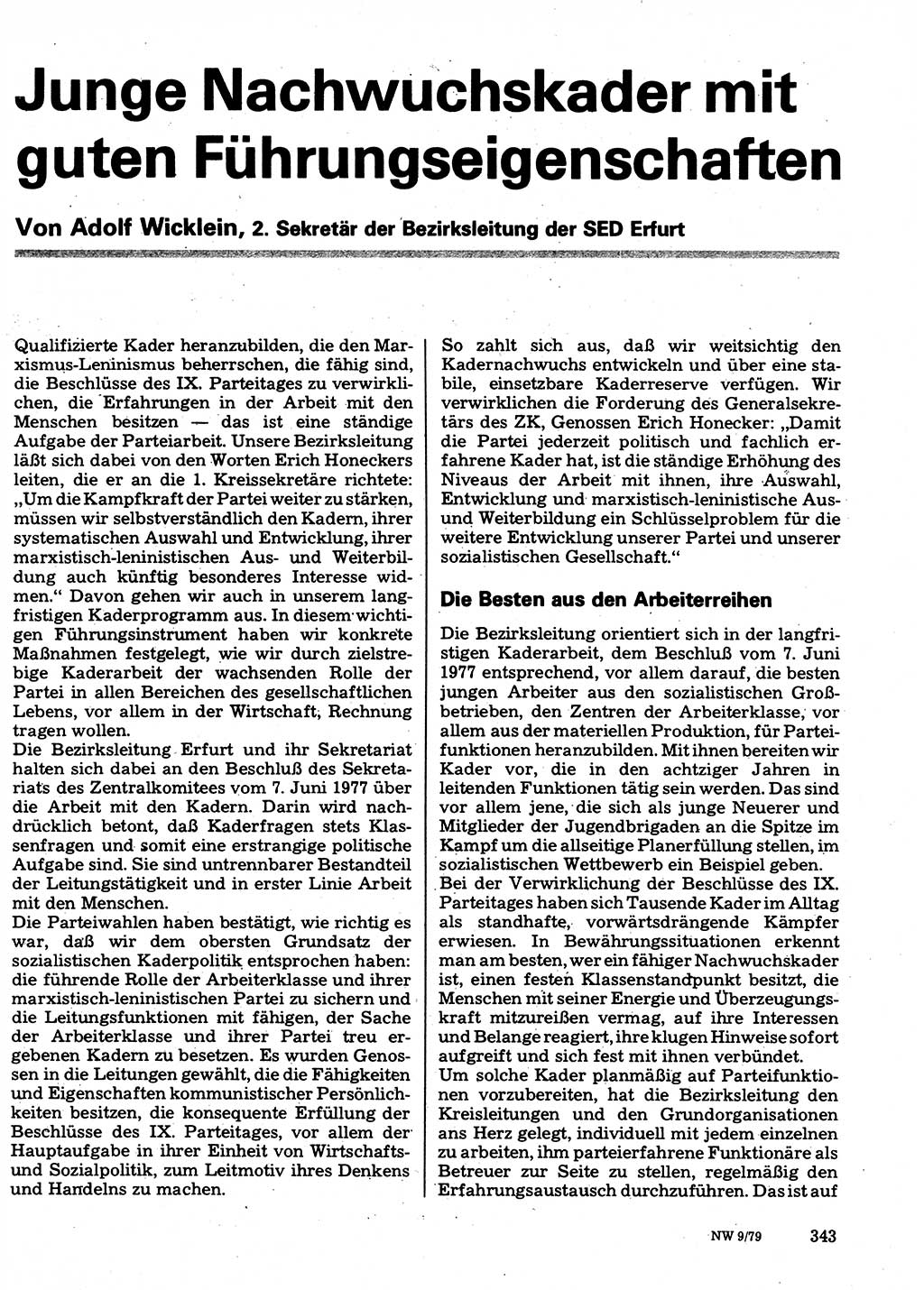 Neuer Weg (NW), Organ des Zentralkomitees (ZK) der SED (Sozialistische Einheitspartei Deutschlands) für Fragen des Parteilebens, 34. Jahrgang [Deutsche Demokratische Republik (DDR)] 1979, Seite 343 (NW ZK SED DDR 1979, S. 343)