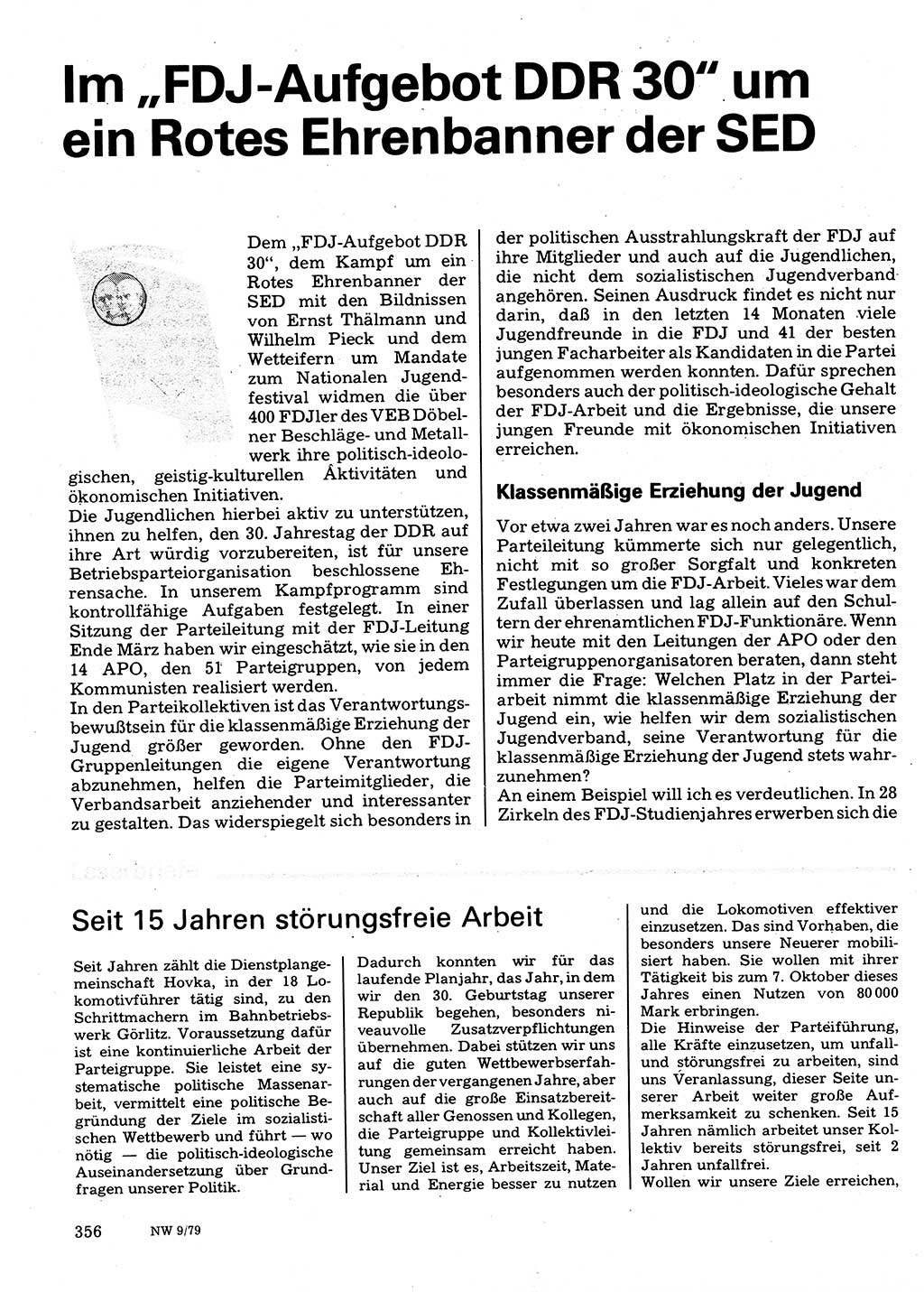 Neuer Weg (NW), Organ des Zentralkomitees (ZK) der SED (Sozialistische Einheitspartei Deutschlands) für Fragen des Parteilebens, 34. Jahrgang [Deutsche Demokratische Republik (DDR)] 1979, Seite 356 (NW ZK SED DDR 1979, S. 356)