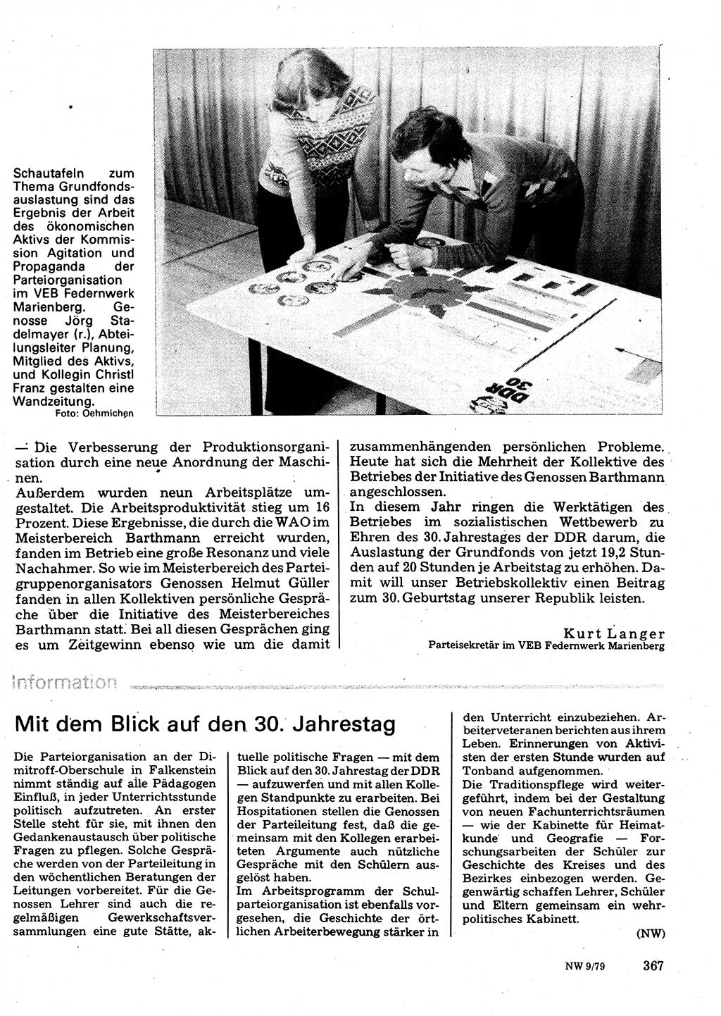 Neuer Weg (NW), Organ des Zentralkomitees (ZK) der SED (Sozialistische Einheitspartei Deutschlands) für Fragen des Parteilebens, 34. Jahrgang [Deutsche Demokratische Republik (DDR)] 1979, Seite 367 (NW ZK SED DDR 1979, S. 367)