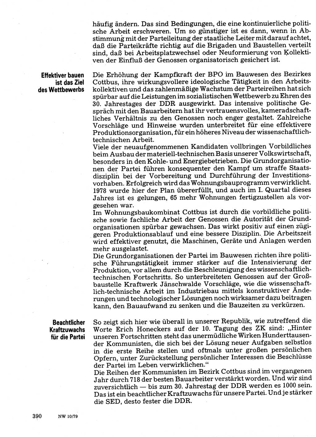 Neuer Weg (NW), Organ des Zentralkomitees (ZK) der SED (Sozialistische Einheitspartei Deutschlands) für Fragen des Parteilebens, 34. Jahrgang [Deutsche Demokratische Republik (DDR)] 1979, Seite 390 (NW ZK SED DDR 1979, S. 390)