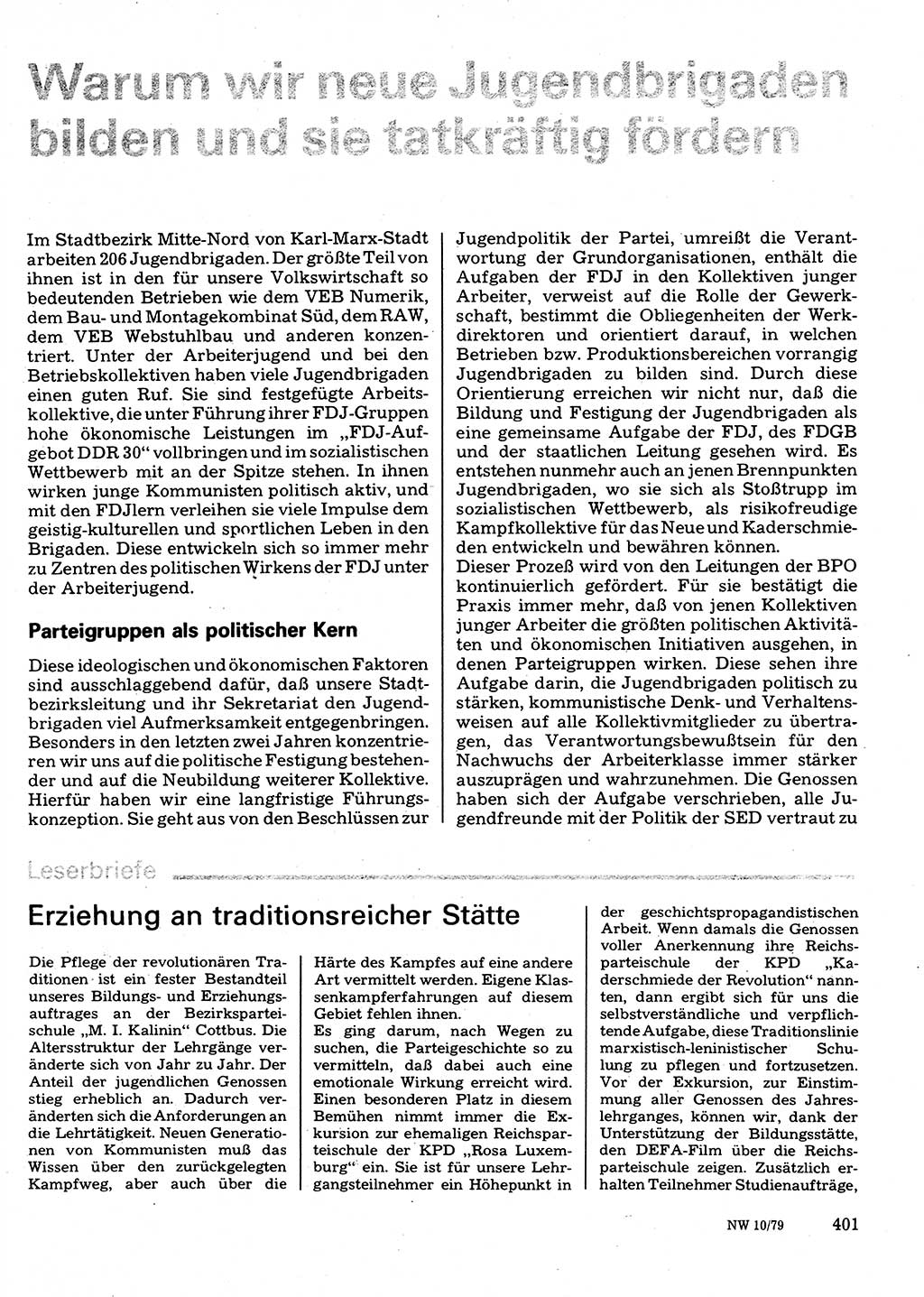 Neuer Weg (NW), Organ des Zentralkomitees (ZK) der SED (Sozialistische Einheitspartei Deutschlands) für Fragen des Parteilebens, 34. Jahrgang [Deutsche Demokratische Republik (DDR)] 1979, Seite 401 (NW ZK SED DDR 1979, S. 401)