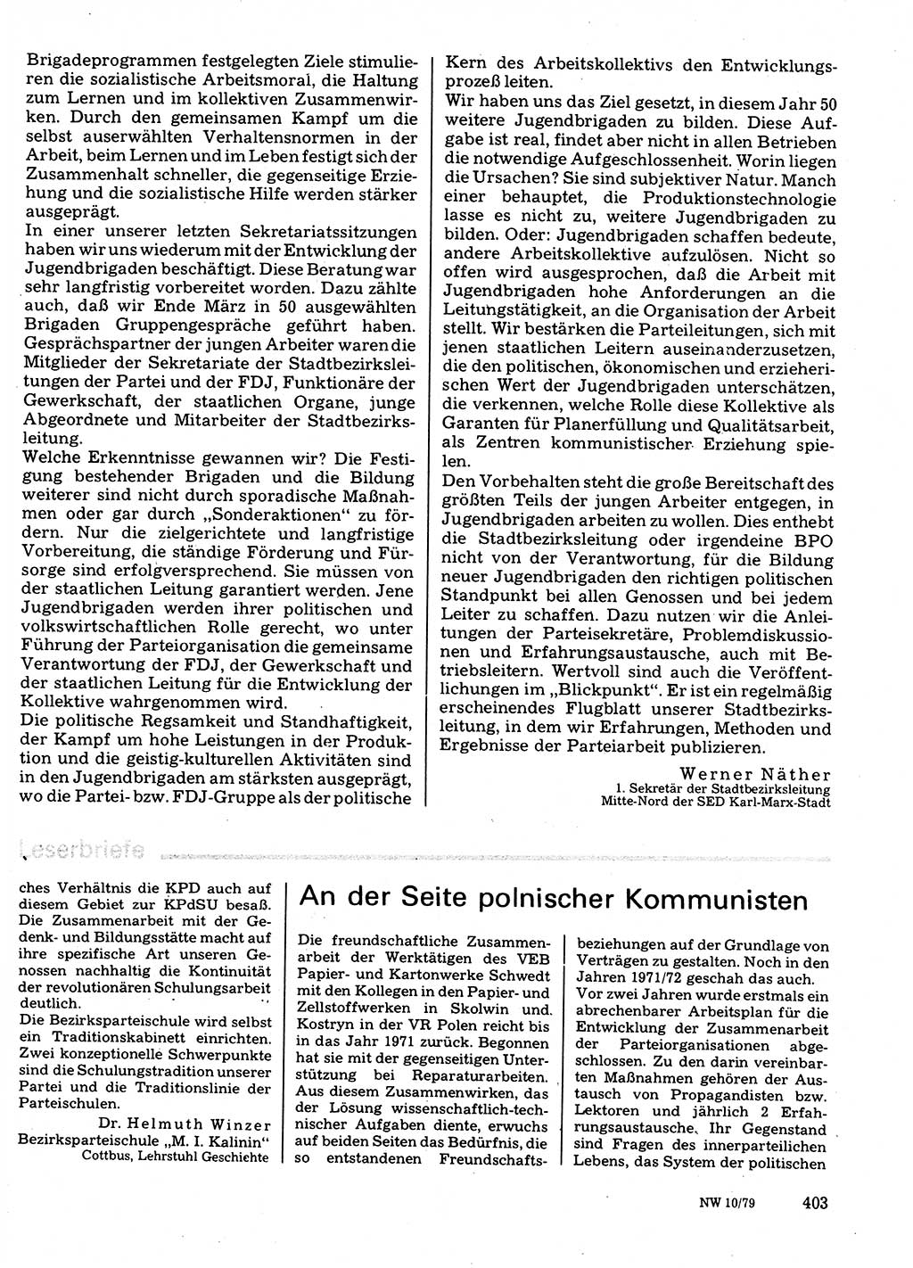 Neuer Weg (NW), Organ des Zentralkomitees (ZK) der SED (Sozialistische Einheitspartei Deutschlands) für Fragen des Parteilebens, 34. Jahrgang [Deutsche Demokratische Republik (DDR)] 1979, Seite 403 (NW ZK SED DDR 1979, S. 403)