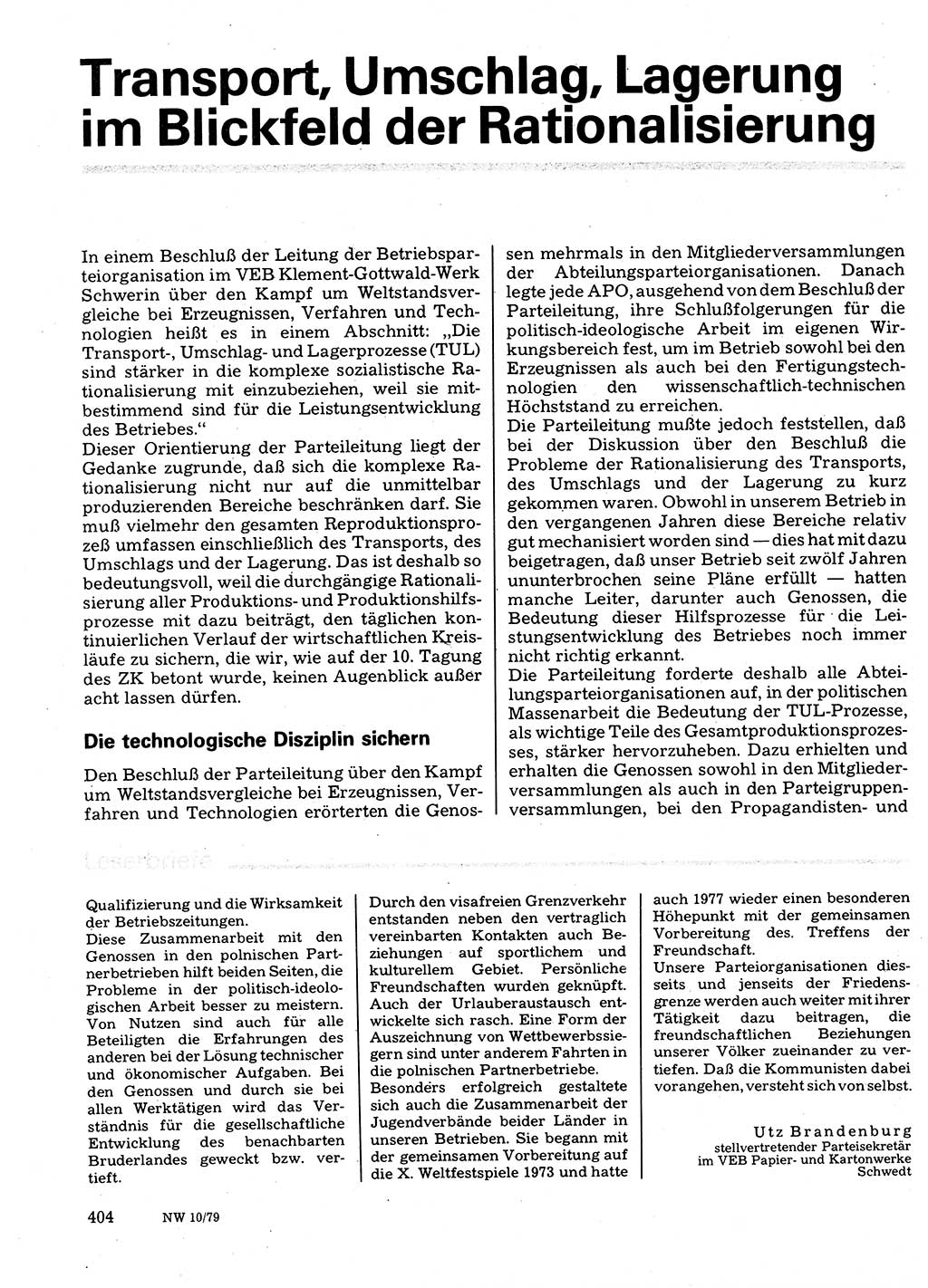 Neuer Weg (NW), Organ des Zentralkomitees (ZK) der SED (Sozialistische Einheitspartei Deutschlands) für Fragen des Parteilebens, 34. Jahrgang [Deutsche Demokratische Republik (DDR)] 1979, Seite 404 (NW ZK SED DDR 1979, S. 404)