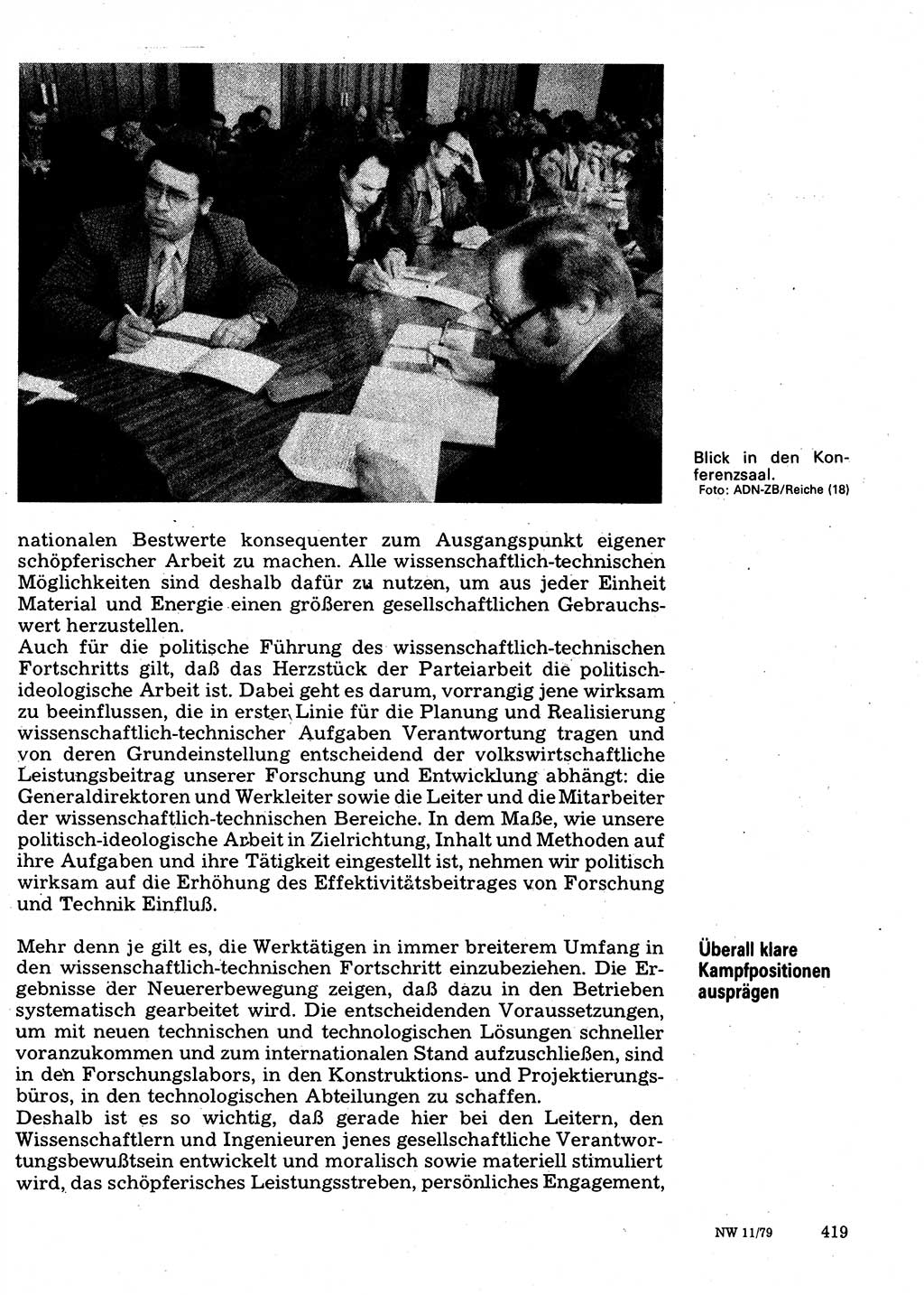 Neuer Weg (NW), Organ des Zentralkomitees (ZK) der SED (Sozialistische Einheitspartei Deutschlands) für Fragen des Parteilebens, 34. Jahrgang [Deutsche Demokratische Republik (DDR)] 1979, Seite 419 (NW ZK SED DDR 1979, S. 419)