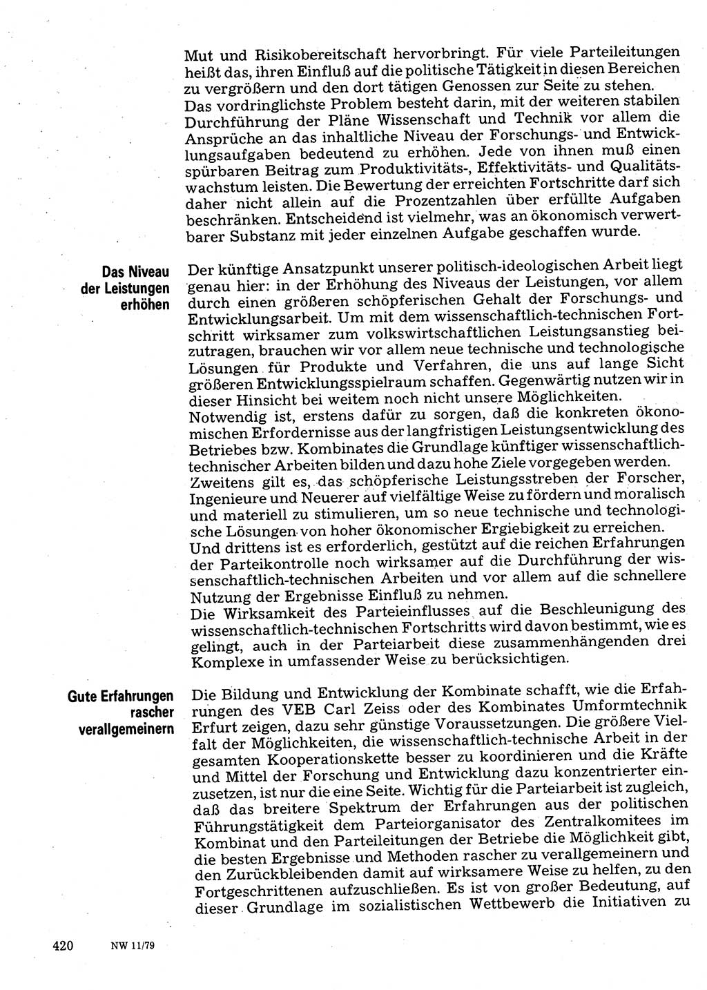 Neuer Weg (NW), Organ des Zentralkomitees (ZK) der SED (Sozialistische Einheitspartei Deutschlands) für Fragen des Parteilebens, 34. Jahrgang [Deutsche Demokratische Republik (DDR)] 1979, Seite 420 (NW ZK SED DDR 1979, S. 420)