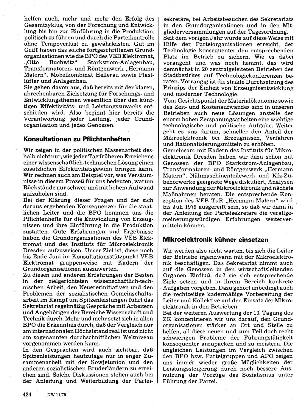 Neuer Weg (NW), Organ des Zentralkomitees (ZK) der SED (Sozialistische Einheitspartei Deutschlands) für Fragen des Parteilebens, 34. Jahrgang [Deutsche Demokratische Republik (DDR)] 1979, Seite 424 (NW ZK SED DDR 1979, S. 424)