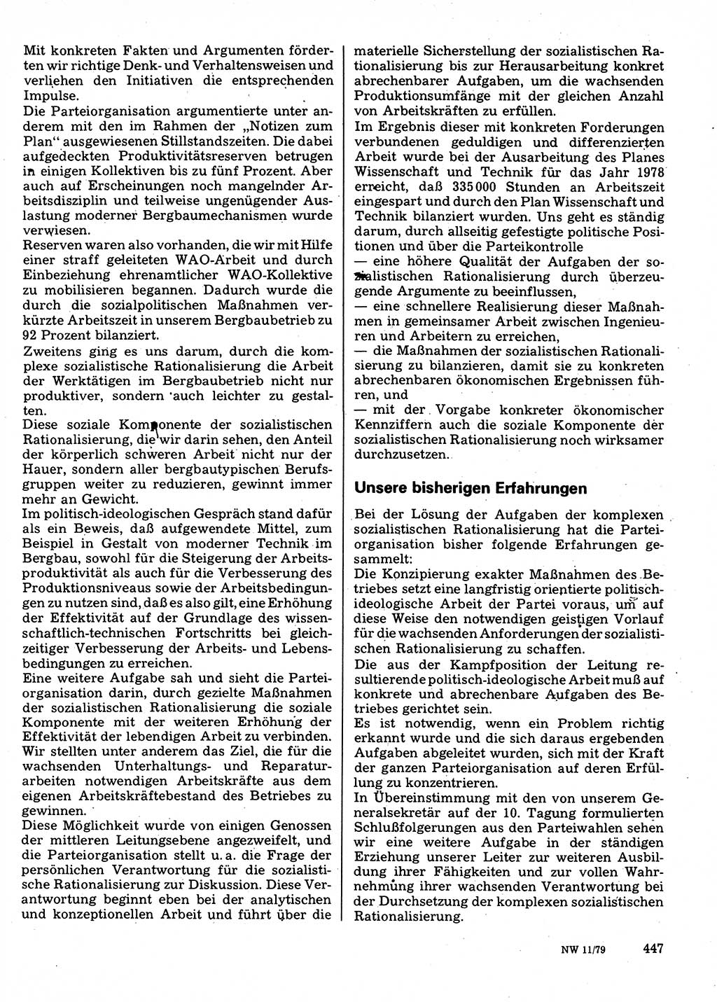 Neuer Weg (NW), Organ des Zentralkomitees (ZK) der SED (Sozialistische Einheitspartei Deutschlands) für Fragen des Parteilebens, 34. Jahrgang [Deutsche Demokratische Republik (DDR)] 1979, Seite 447 (NW ZK SED DDR 1979, S. 447)