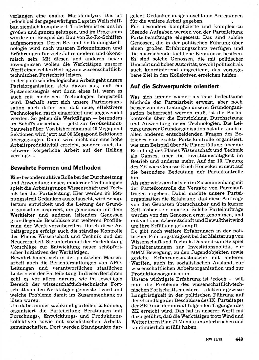 Neuer Weg (NW), Organ des Zentralkomitees (ZK) der SED (Sozialistische Einheitspartei Deutschlands) für Fragen des Parteilebens, 34. Jahrgang [Deutsche Demokratische Republik (DDR)] 1979, Seite 449 (NW ZK SED DDR 1979, S. 449)