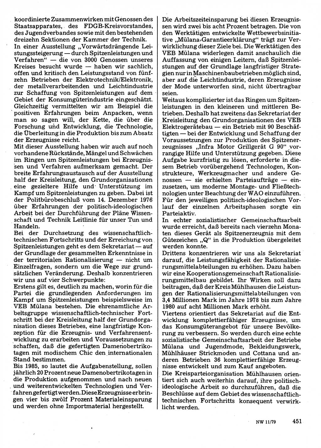 Neuer Weg (NW), Organ des Zentralkomitees (ZK) der SED (Sozialistische Einheitspartei Deutschlands) für Fragen des Parteilebens, 34. Jahrgang [Deutsche Demokratische Republik (DDR)] 1979, Seite 451 (NW ZK SED DDR 1979, S. 451)