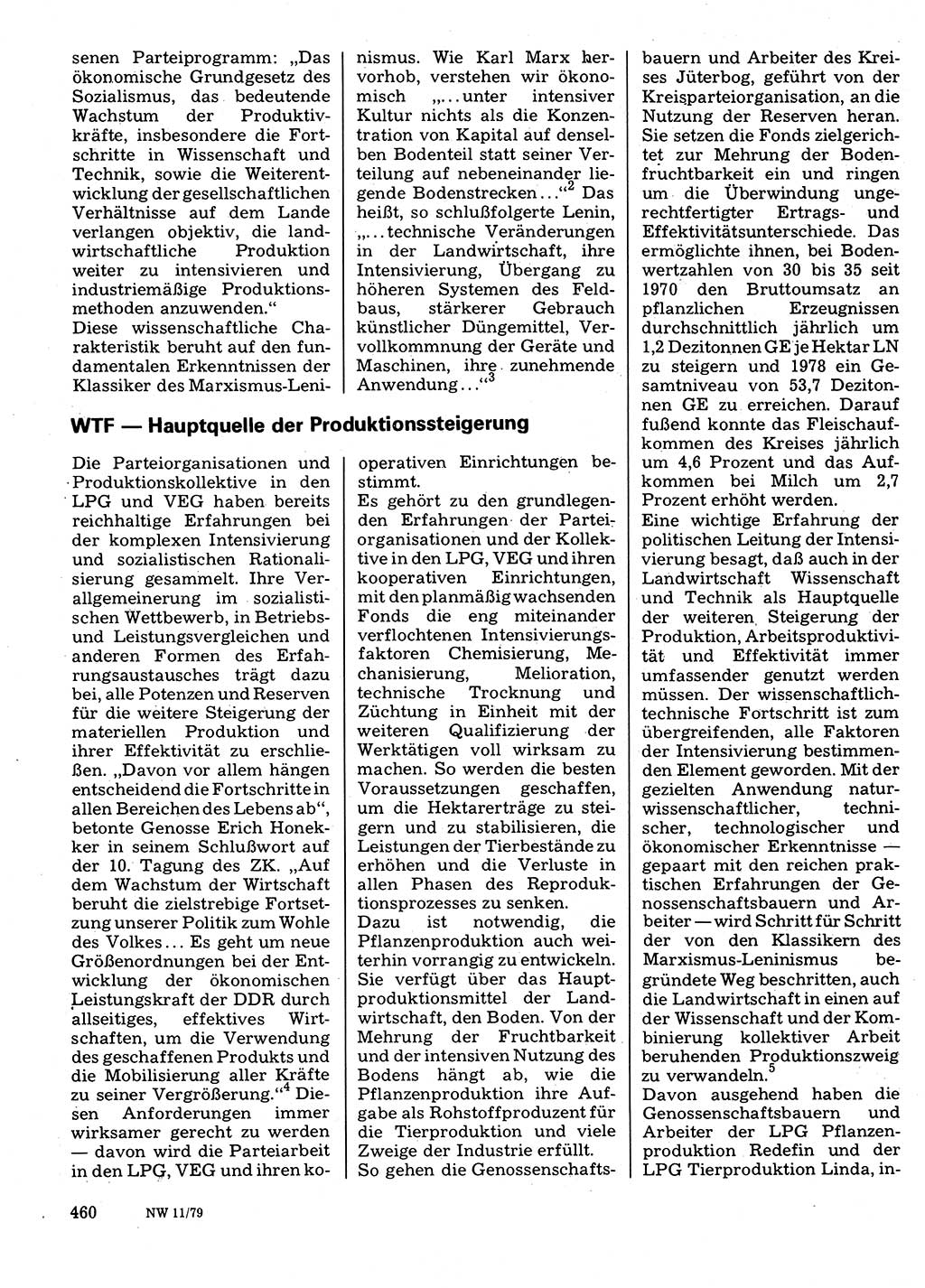 Neuer Weg (NW), Organ des Zentralkomitees (ZK) der SED (Sozialistische Einheitspartei Deutschlands) für Fragen des Parteilebens, 34. Jahrgang [Deutsche Demokratische Republik (DDR)] 1979, Seite 460 (NW ZK SED DDR 1979, S. 460)