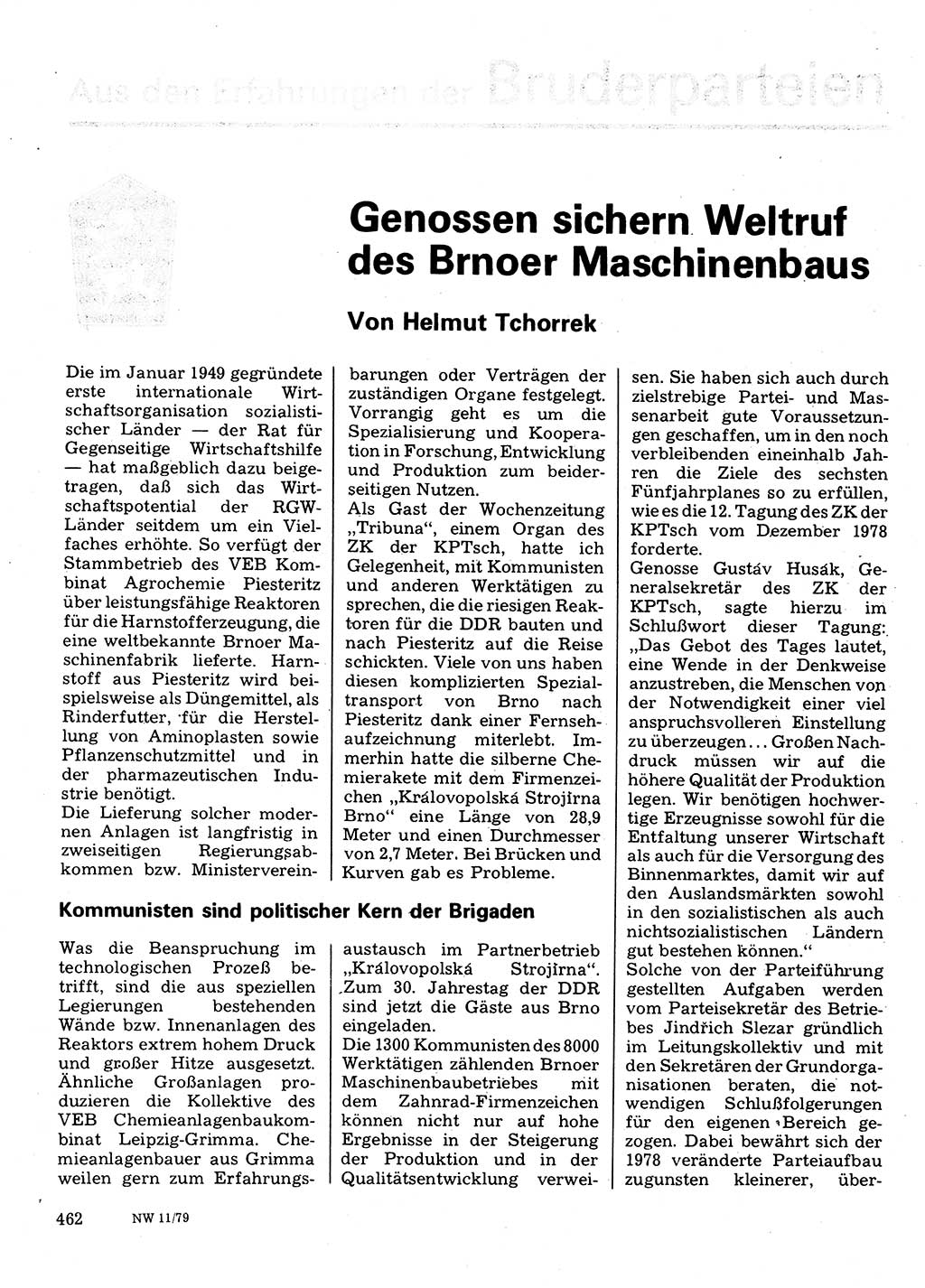 Neuer Weg (NW), Organ des Zentralkomitees (ZK) der SED (Sozialistische Einheitspartei Deutschlands) für Fragen des Parteilebens, 34. Jahrgang [Deutsche Demokratische Republik (DDR)] 1979, Seite 462 (NW ZK SED DDR 1979, S. 462)