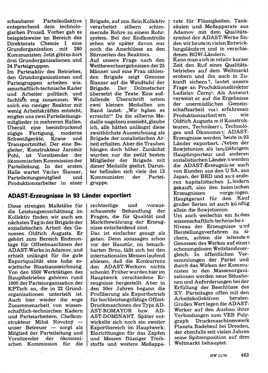 Neuer Weg (NW), Organ des Zentralkomitees (ZK) der SED (Sozialistische Einheitspartei Deutschlands) für Fragen des Parteilebens, 34. Jahrgang [Deutsche Demokratische Republik (DDR)] 1979, Seite 463 (NW ZK SED DDR 1979, S. 463)