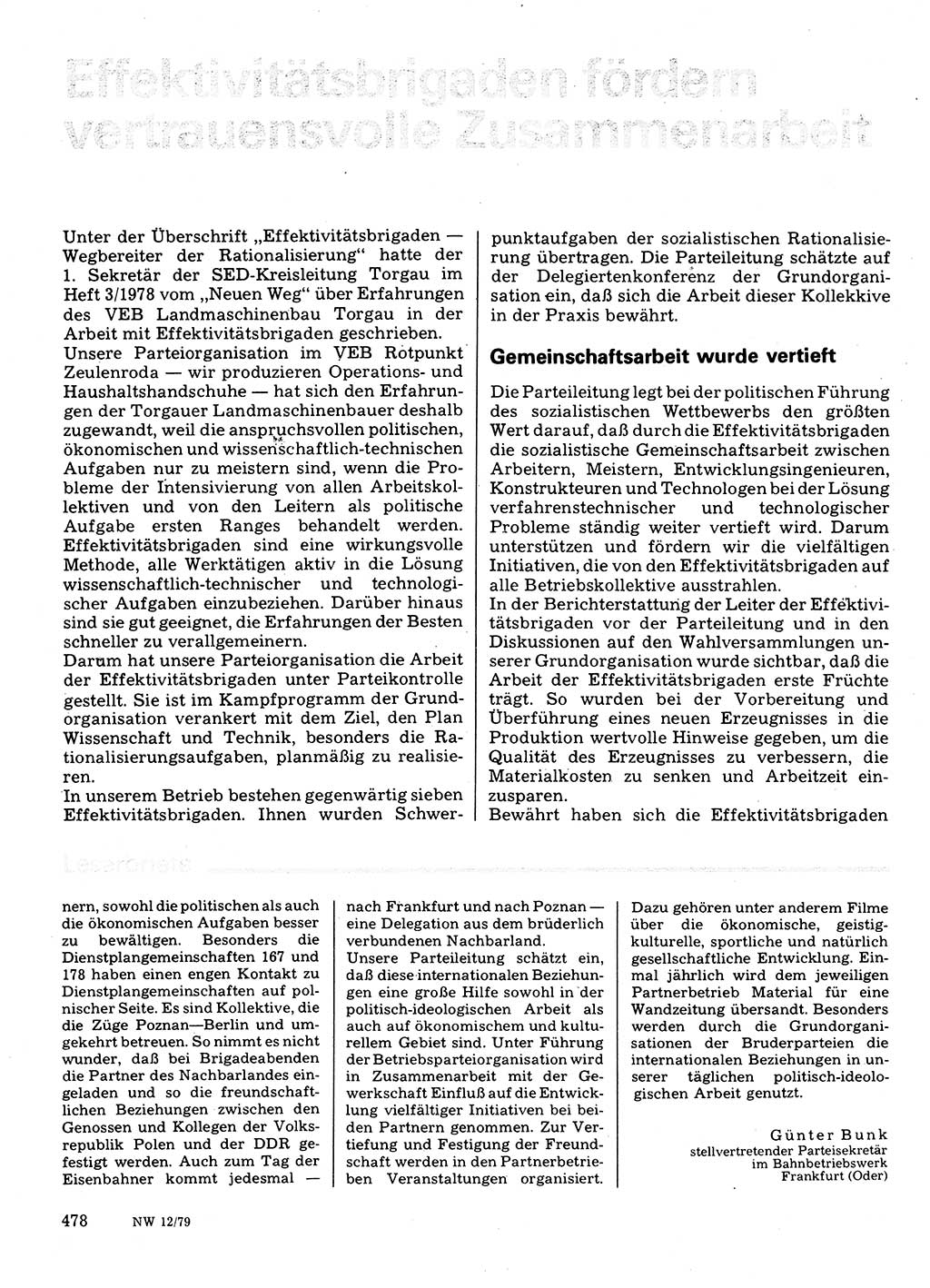Neuer Weg (NW), Organ des Zentralkomitees (ZK) der SED (Sozialistische Einheitspartei Deutschlands) für Fragen des Parteilebens, 34. Jahrgang [Deutsche Demokratische Republik (DDR)] 1979, Seite 478 (NW ZK SED DDR 1979, S. 478)