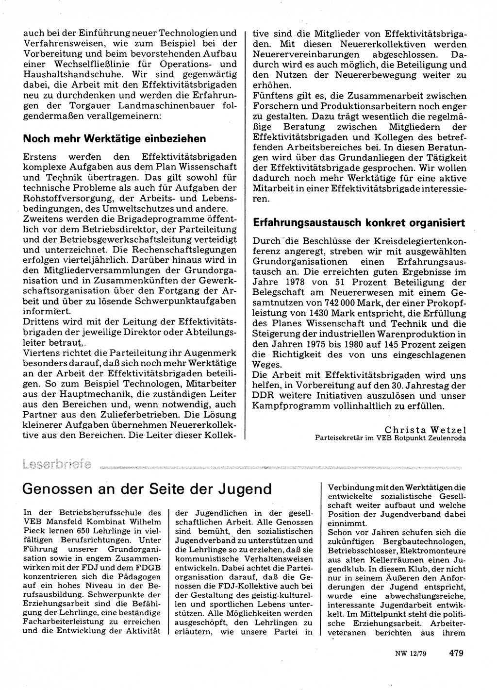 Neuer Weg (NW), Organ des Zentralkomitees (ZK) der SED (Sozialistische Einheitspartei Deutschlands) für Fragen des Parteilebens, 34. Jahrgang [Deutsche Demokratische Republik (DDR)] 1979, Seite 479 (NW ZK SED DDR 1979, S. 479)