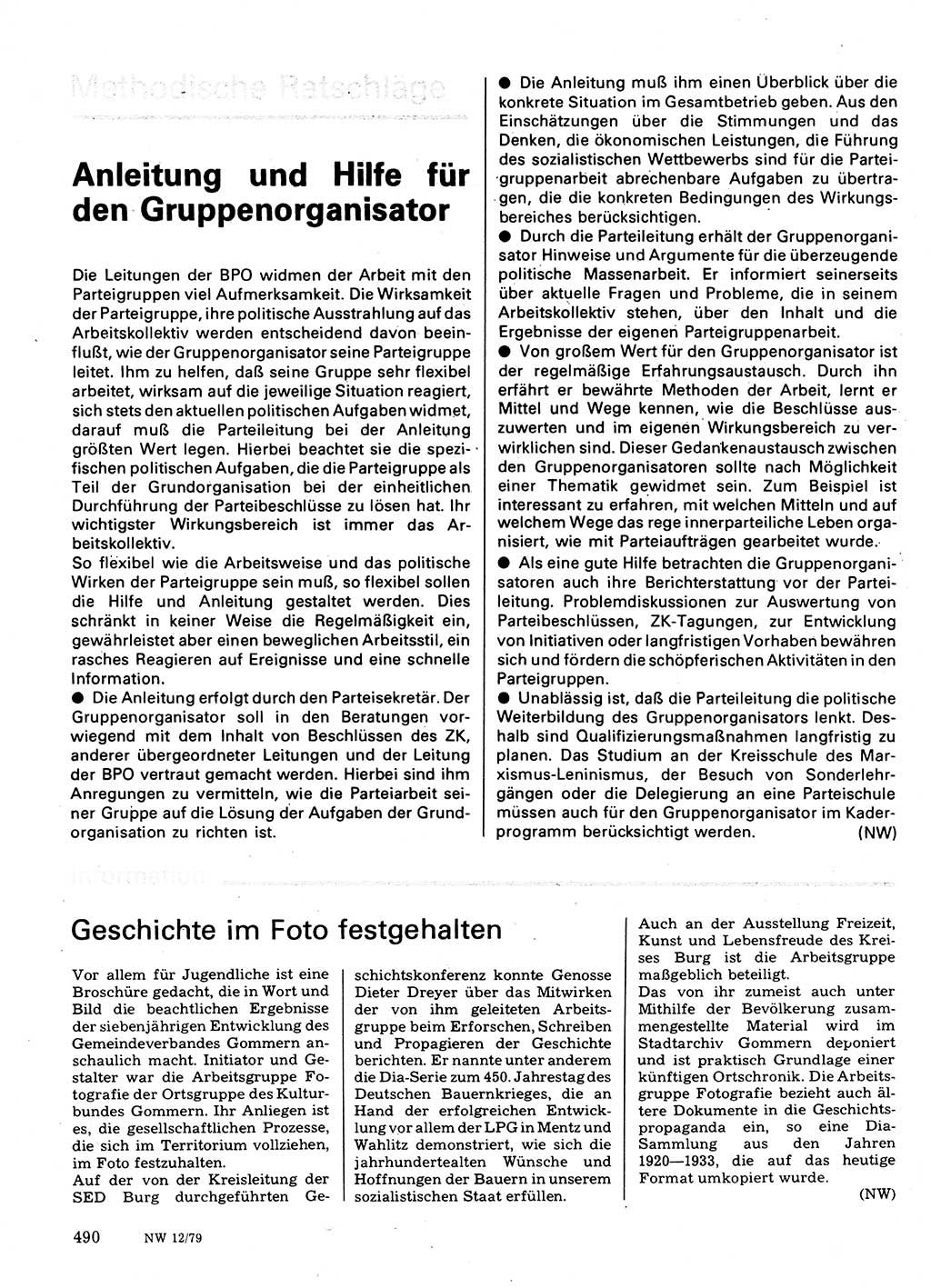 Neuer Weg (NW), Organ des Zentralkomitees (ZK) der SED (Sozialistische Einheitspartei Deutschlands) für Fragen des Parteilebens, 34. Jahrgang [Deutsche Demokratische Republik (DDR)] 1979, Seite 490 (NW ZK SED DDR 1979, S. 490)