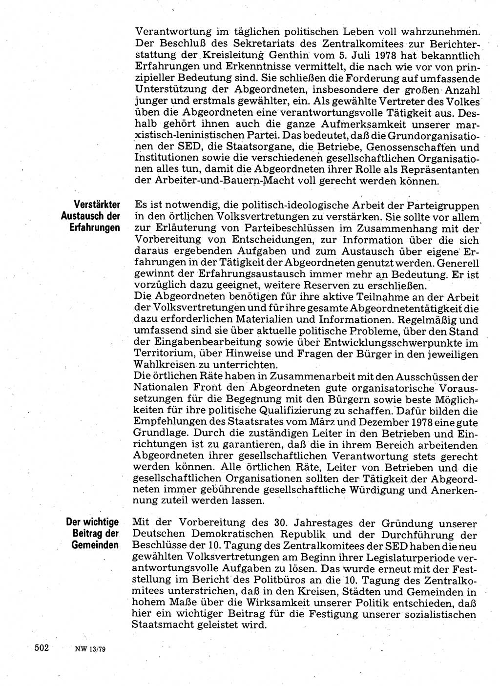 Neuer Weg (NW), Organ des Zentralkomitees (ZK) der SED (Sozialistische Einheitspartei Deutschlands) für Fragen des Parteilebens, 34. Jahrgang [Deutsche Demokratische Republik (DDR)] 1979, Seite 502 (NW ZK SED DDR 1979, S. 502)