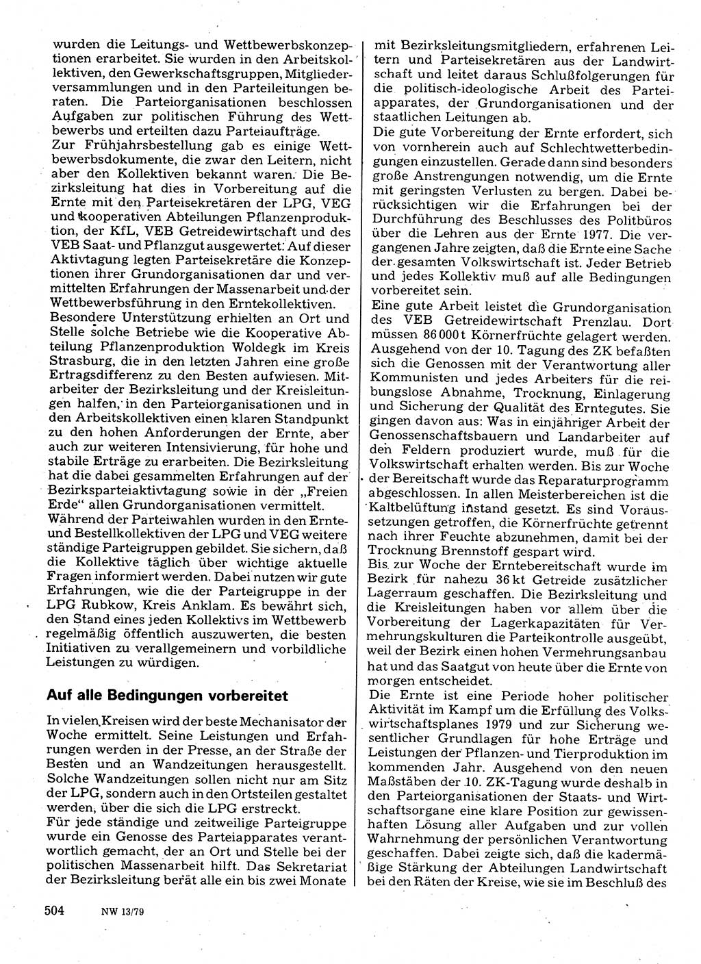 Neuer Weg (NW), Organ des Zentralkomitees (ZK) der SED (Sozialistische Einheitspartei Deutschlands) für Fragen des Parteilebens, 34. Jahrgang [Deutsche Demokratische Republik (DDR)] 1979, Seite 504 (NW ZK SED DDR 1979, S. 504)