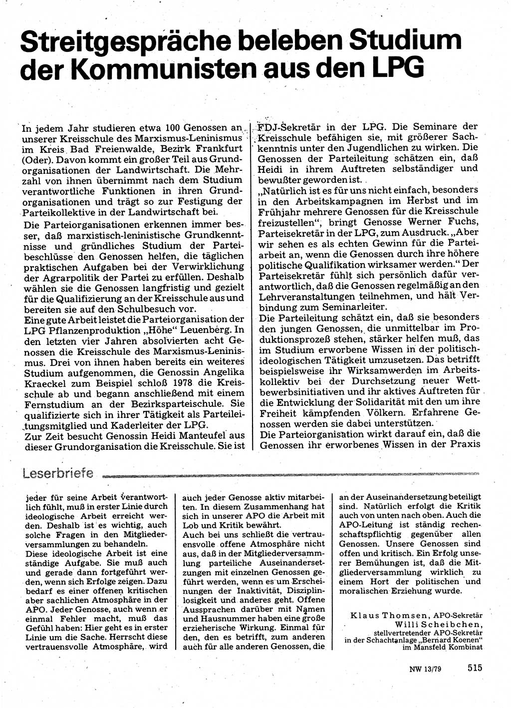 Neuer Weg (NW), Organ des Zentralkomitees (ZK) der SED (Sozialistische Einheitspartei Deutschlands) für Fragen des Parteilebens, 34. Jahrgang [Deutsche Demokratische Republik (DDR)] 1979, Seite 515 (NW ZK SED DDR 1979, S. 515)