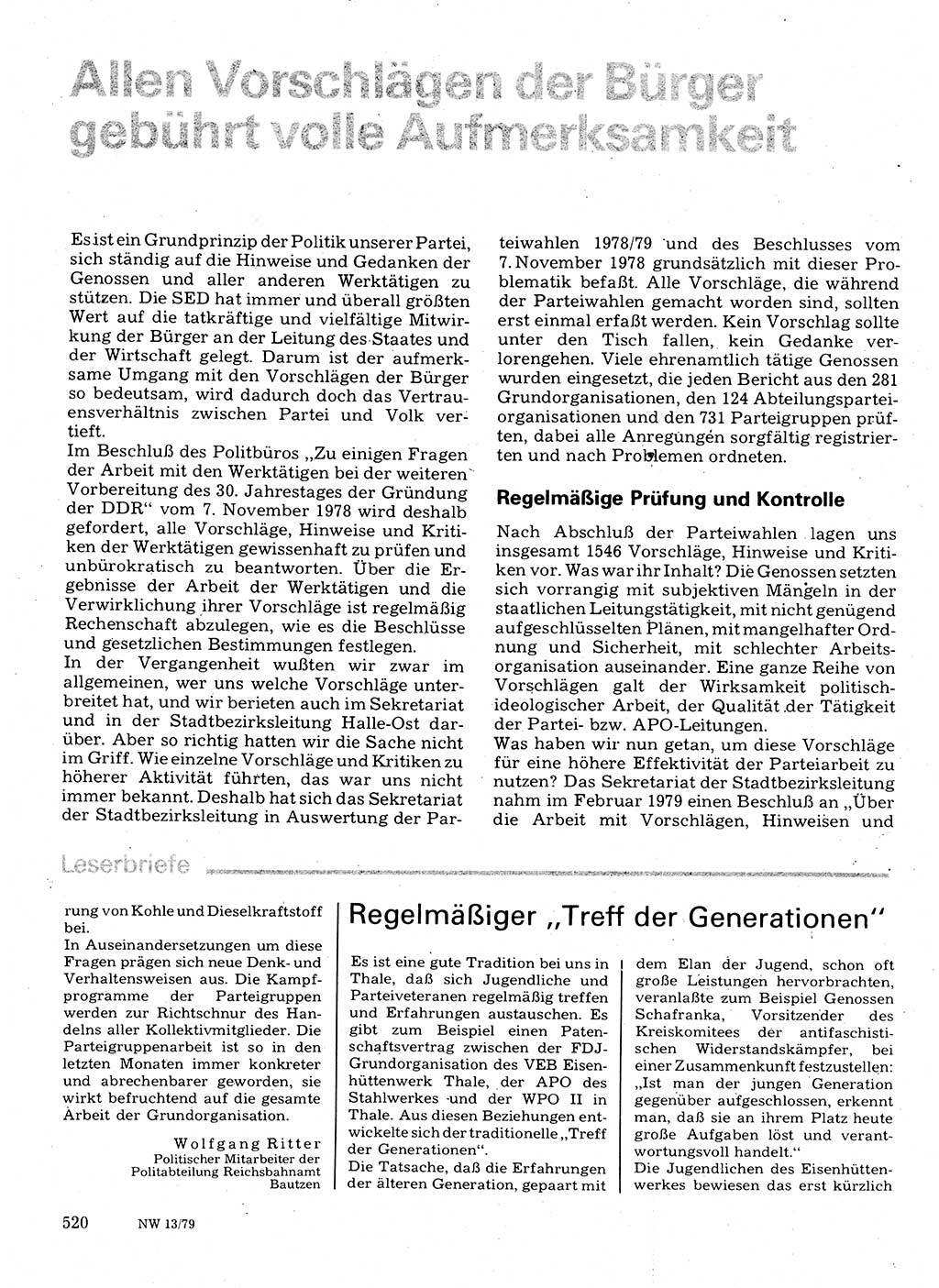 Neuer Weg (NW), Organ des Zentralkomitees (ZK) der SED (Sozialistische Einheitspartei Deutschlands) für Fragen des Parteilebens, 34. Jahrgang [Deutsche Demokratische Republik (DDR)] 1979, Seite 520 (NW ZK SED DDR 1979, S. 520)
