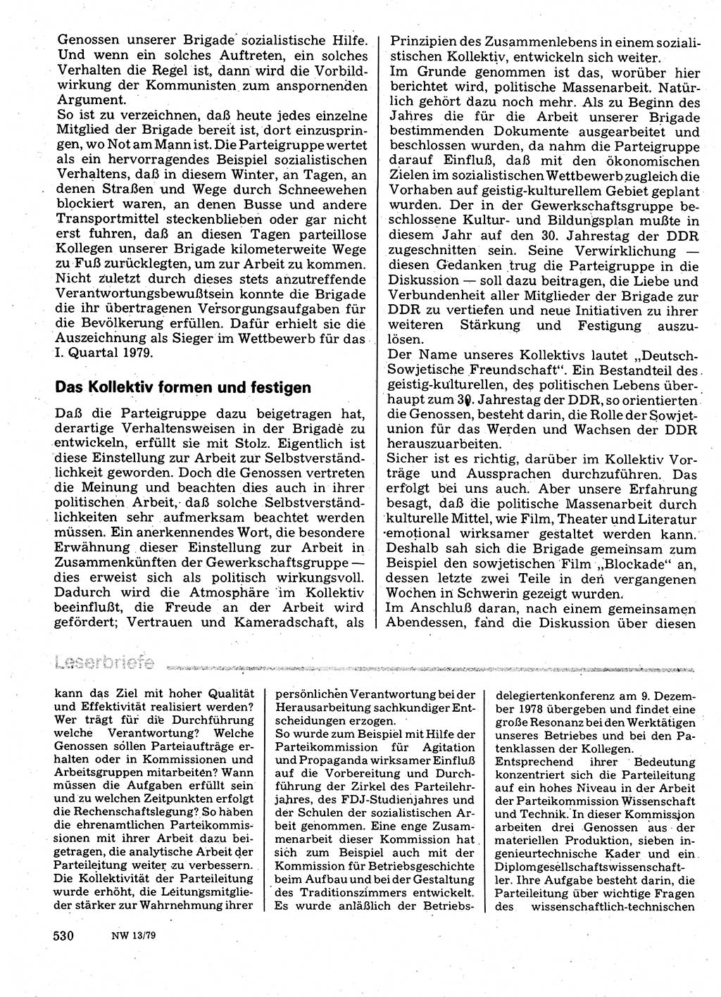 Neuer Weg (NW), Organ des Zentralkomitees (ZK) der SED (Sozialistische Einheitspartei Deutschlands) für Fragen des Parteilebens, 34. Jahrgang [Deutsche Demokratische Republik (DDR)] 1979, Seite 530 (NW ZK SED DDR 1979, S. 530)