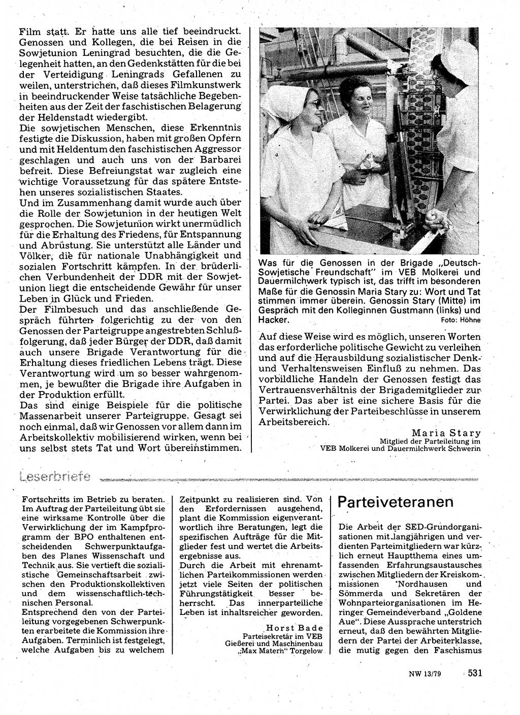 Neuer Weg (NW), Organ des Zentralkomitees (ZK) der SED (Sozialistische Einheitspartei Deutschlands) für Fragen des Parteilebens, 34. Jahrgang [Deutsche Demokratische Republik (DDR)] 1979, Seite 531 (NW ZK SED DDR 1979, S. 531)