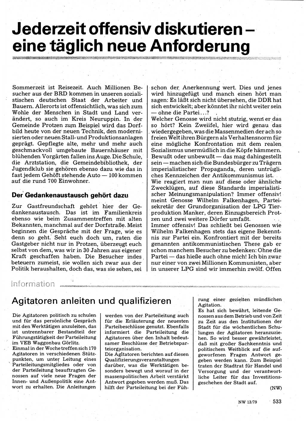 Neuer Weg (NW), Organ des Zentralkomitees (ZK) der SED (Sozialistische Einheitspartei Deutschlands) für Fragen des Parteilebens, 34. Jahrgang [Deutsche Demokratische Republik (DDR)] 1979, Seite 533 (NW ZK SED DDR 1979, S. 533)