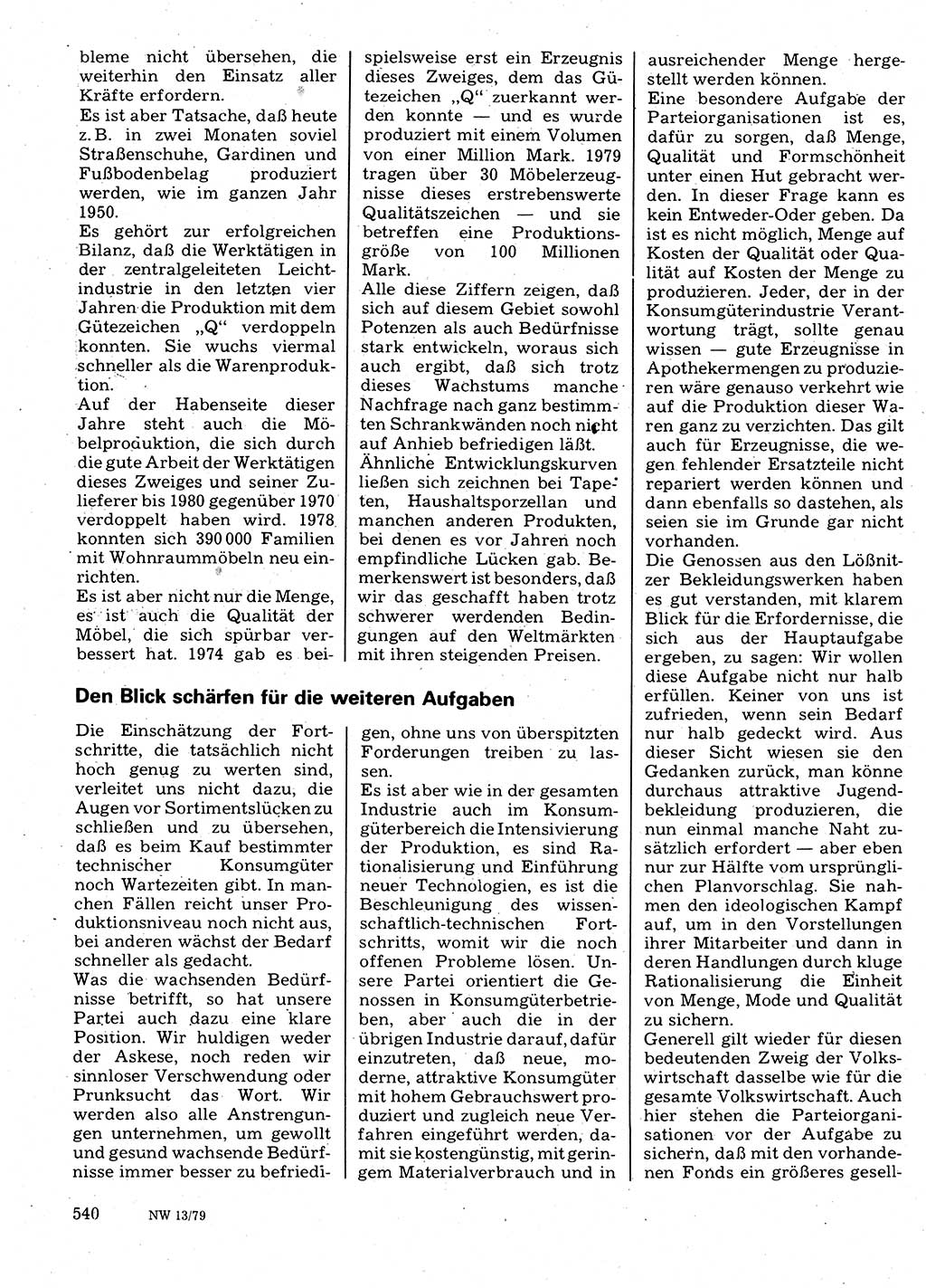 Neuer Weg (NW), Organ des Zentralkomitees (ZK) der SED (Sozialistische Einheitspartei Deutschlands) für Fragen des Parteilebens, 34. Jahrgang [Deutsche Demokratische Republik (DDR)] 1979, Seite 540 (NW ZK SED DDR 1979, S. 540)