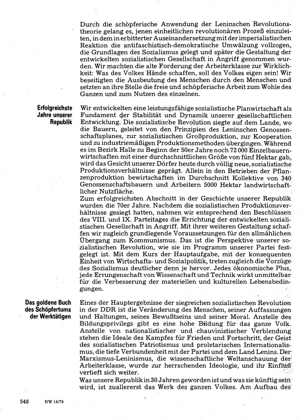 Neuer Weg (NW), Organ des Zentralkomitees (ZK) der SED (Sozialistische Einheitspartei Deutschlands) für Fragen des Parteilebens, 34. Jahrgang [Deutsche Demokratische Republik (DDR)] 1979, Seite 548 (NW ZK SED DDR 1979, S. 548)