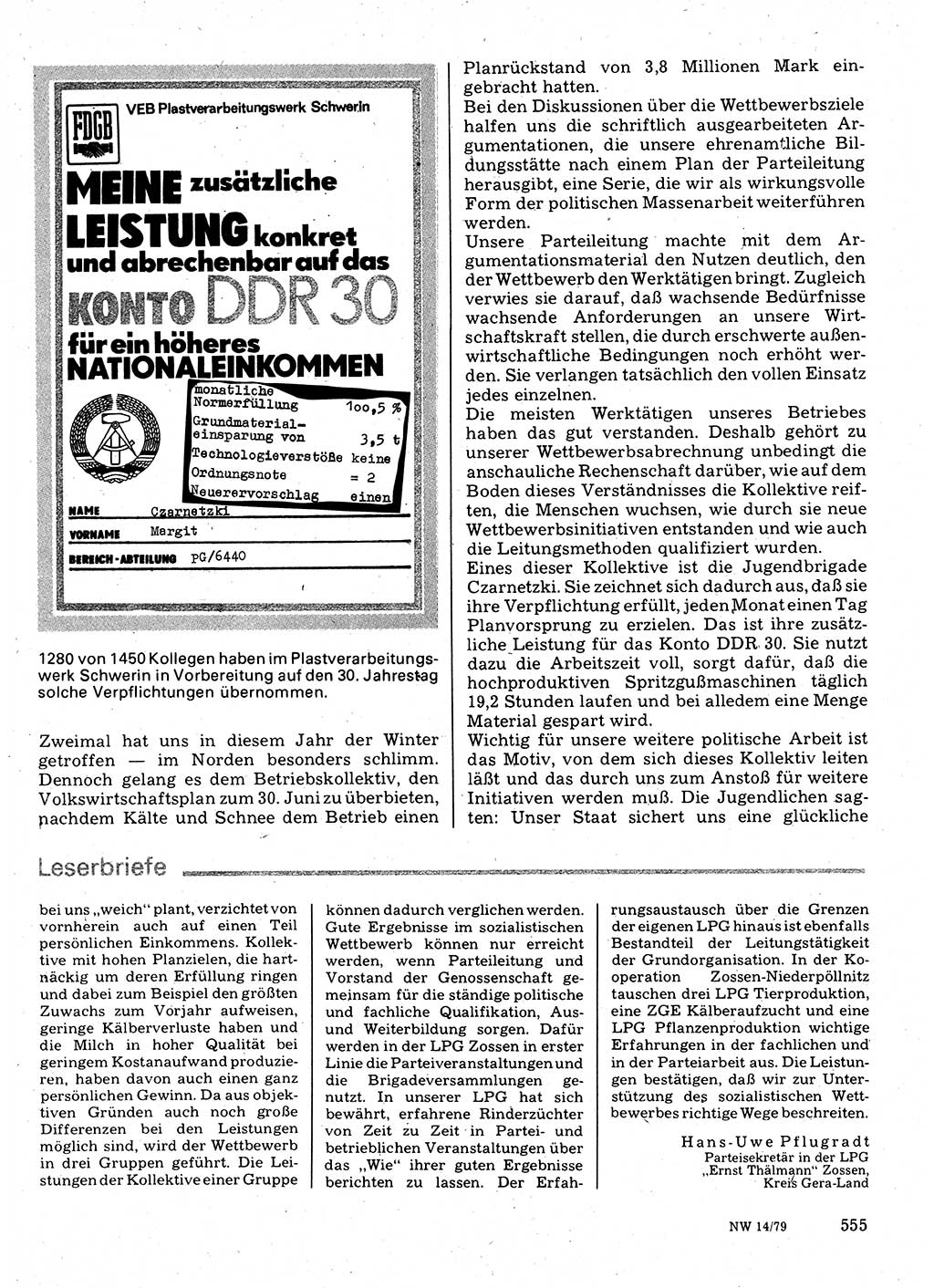Neuer Weg (NW), Organ des Zentralkomitees (ZK) der SED (Sozialistische Einheitspartei Deutschlands) für Fragen des Parteilebens, 34. Jahrgang [Deutsche Demokratische Republik (DDR)] 1979, Seite 555 (NW ZK SED DDR 1979, S. 555)