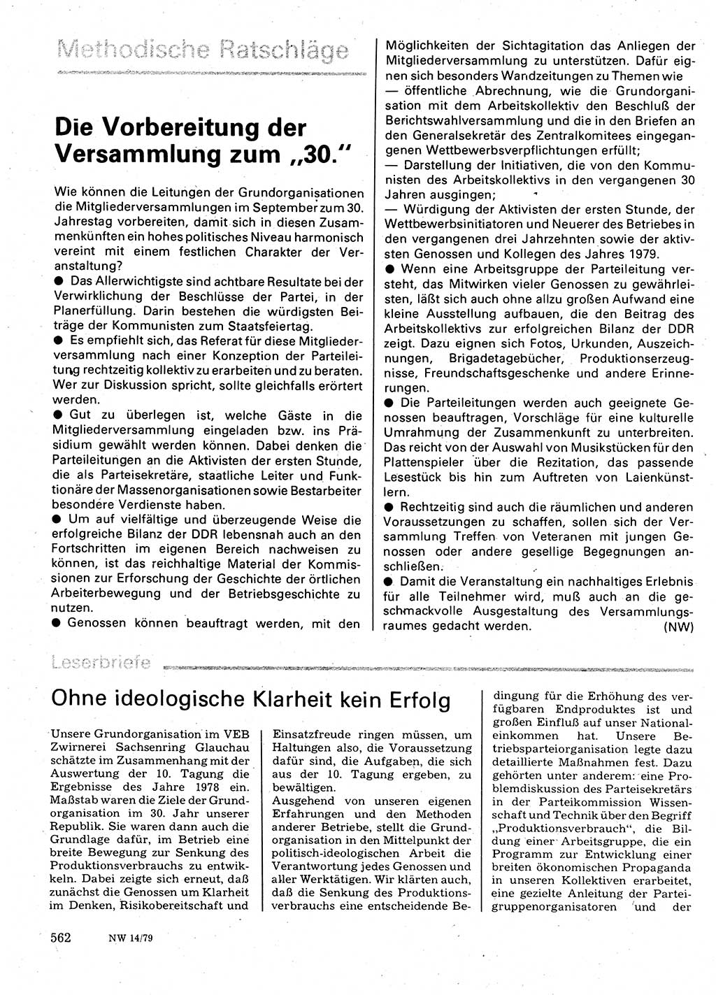 Neuer Weg (NW), Organ des Zentralkomitees (ZK) der SED (Sozialistische Einheitspartei Deutschlands) für Fragen des Parteilebens, 34. Jahrgang [Deutsche Demokratische Republik (DDR)] 1979, Seite 562 (NW ZK SED DDR 1979, S. 562)