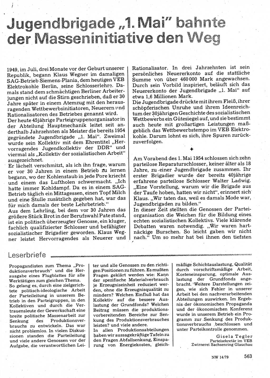 Neuer Weg (NW), Organ des Zentralkomitees (ZK) der SED (Sozialistische Einheitspartei Deutschlands) für Fragen des Parteilebens, 34. Jahrgang [Deutsche Demokratische Republik (DDR)] 1979, Seite 563 (NW ZK SED DDR 1979, S. 563)