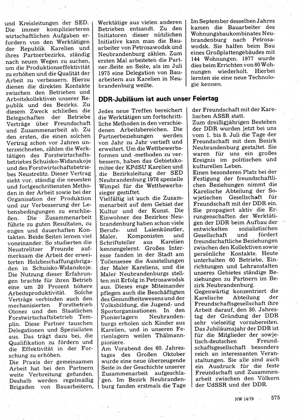 Neuer Weg (NW), Organ des Zentralkomitees (ZK) der SED (Sozialistische Einheitspartei Deutschlands) für Fragen des Parteilebens, 34. Jahrgang [Deutsche Demokratische Republik (DDR)] 1979, Seite 575 (NW ZK SED DDR 1979, S. 575)