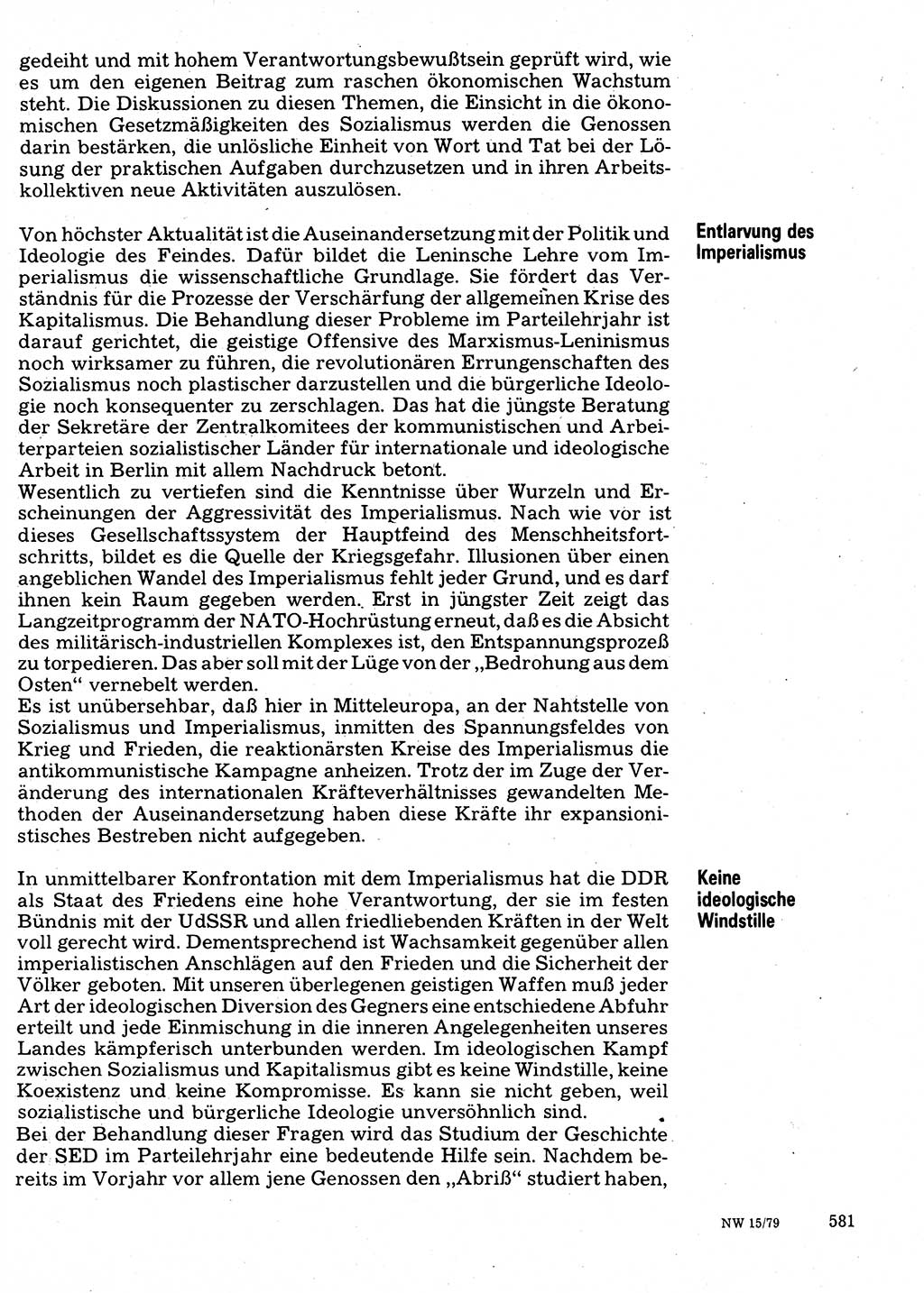 Neuer Weg (NW), Organ des Zentralkomitees (ZK) der SED (Sozialistische Einheitspartei Deutschlands) für Fragen des Parteilebens, 34. Jahrgang [Deutsche Demokratische Republik (DDR)] 1979, Seite 581 (NW ZK SED DDR 1979, S. 581)