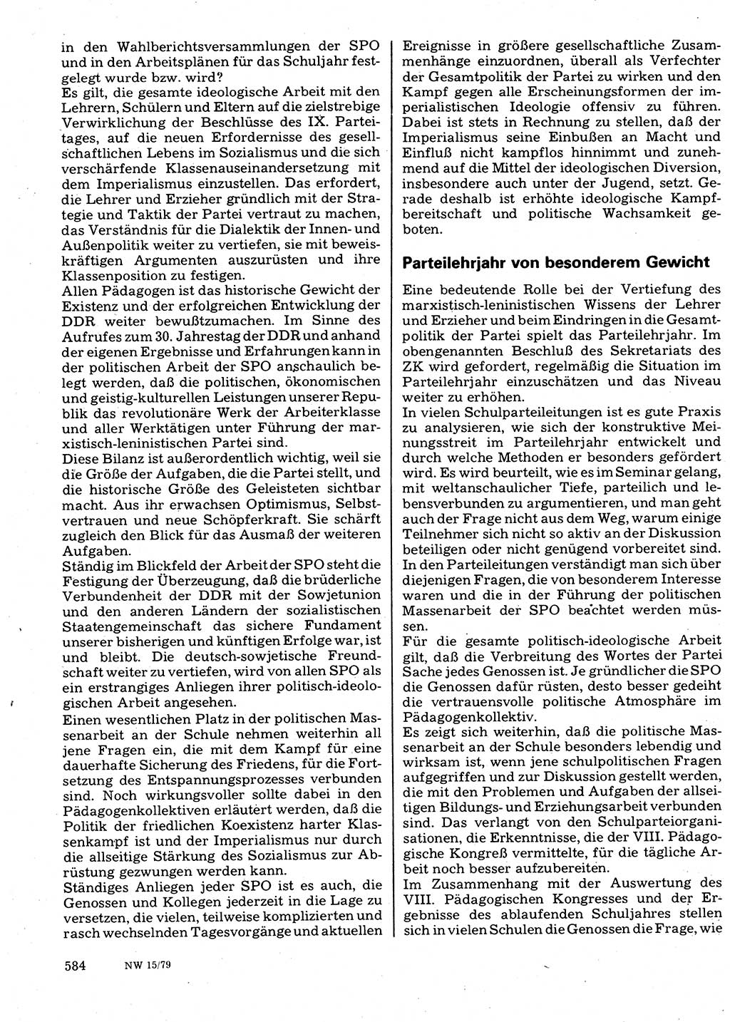 Neuer Weg (NW), Organ des Zentralkomitees (ZK) der SED (Sozialistische Einheitspartei Deutschlands) für Fragen des Parteilebens, 34. Jahrgang [Deutsche Demokratische Republik (DDR)] 1979, Seite 584 (NW ZK SED DDR 1979, S. 584)