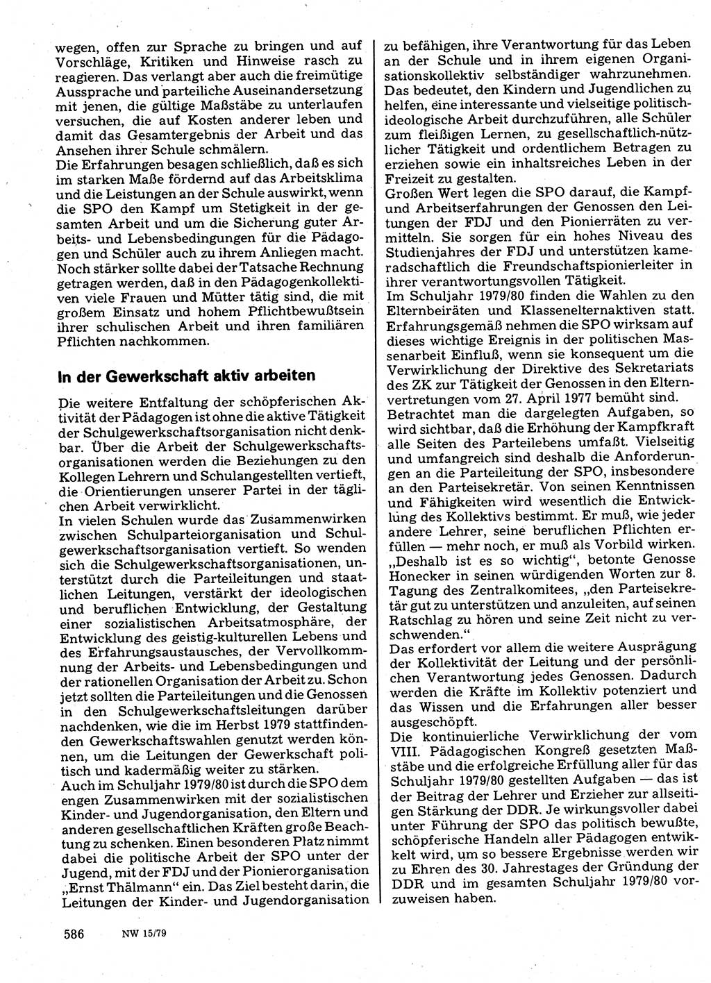 Neuer Weg (NW), Organ des Zentralkomitees (ZK) der SED (Sozialistische Einheitspartei Deutschlands) für Fragen des Parteilebens, 34. Jahrgang [Deutsche Demokratische Republik (DDR)] 1979, Seite 586 (NW ZK SED DDR 1979, S. 586)