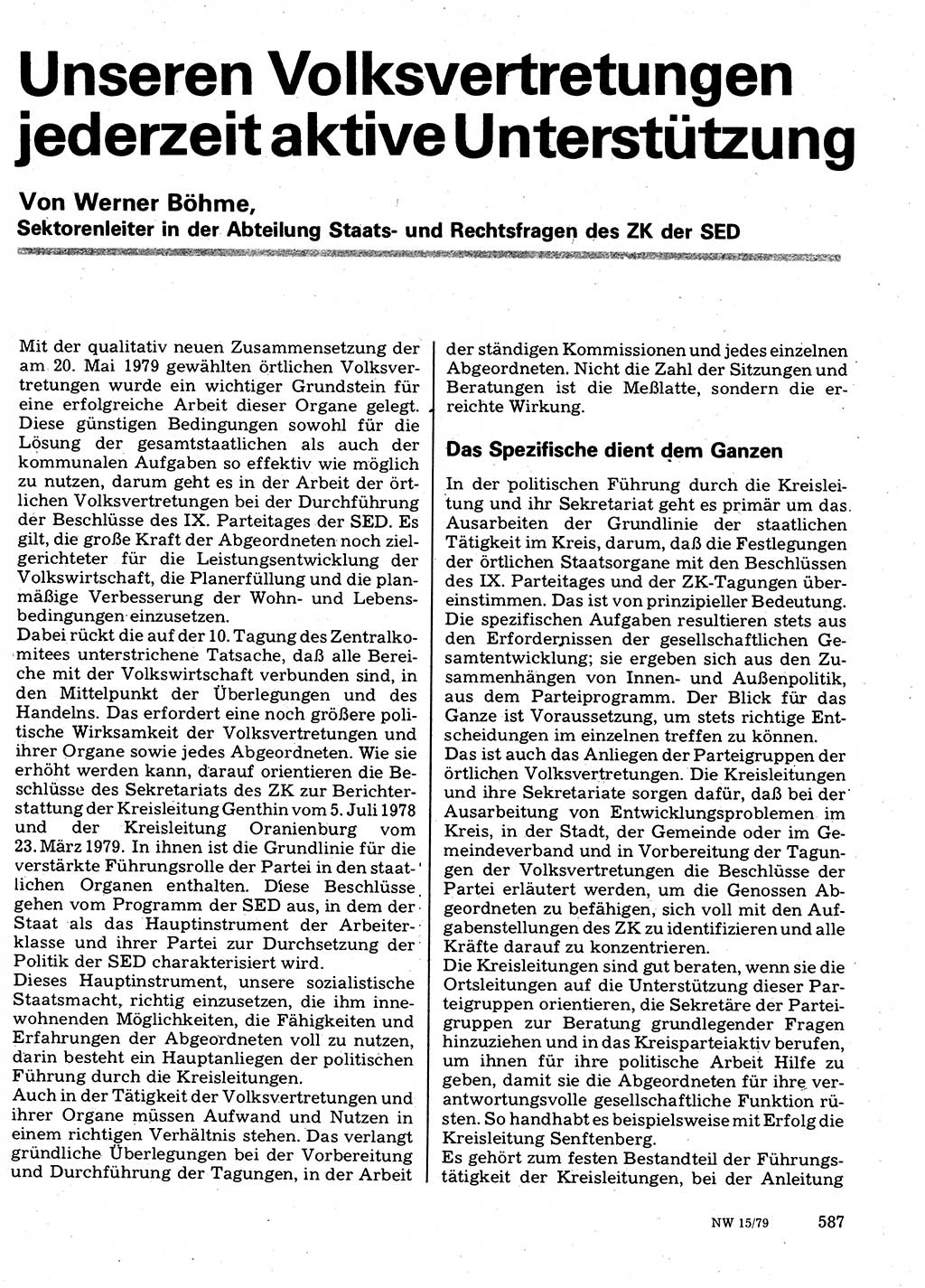Neuer Weg (NW), Organ des Zentralkomitees (ZK) der SED (Sozialistische Einheitspartei Deutschlands) für Fragen des Parteilebens, 34. Jahrgang [Deutsche Demokratische Republik (DDR)] 1979, Seite 587 (NW ZK SED DDR 1979, S. 587)
