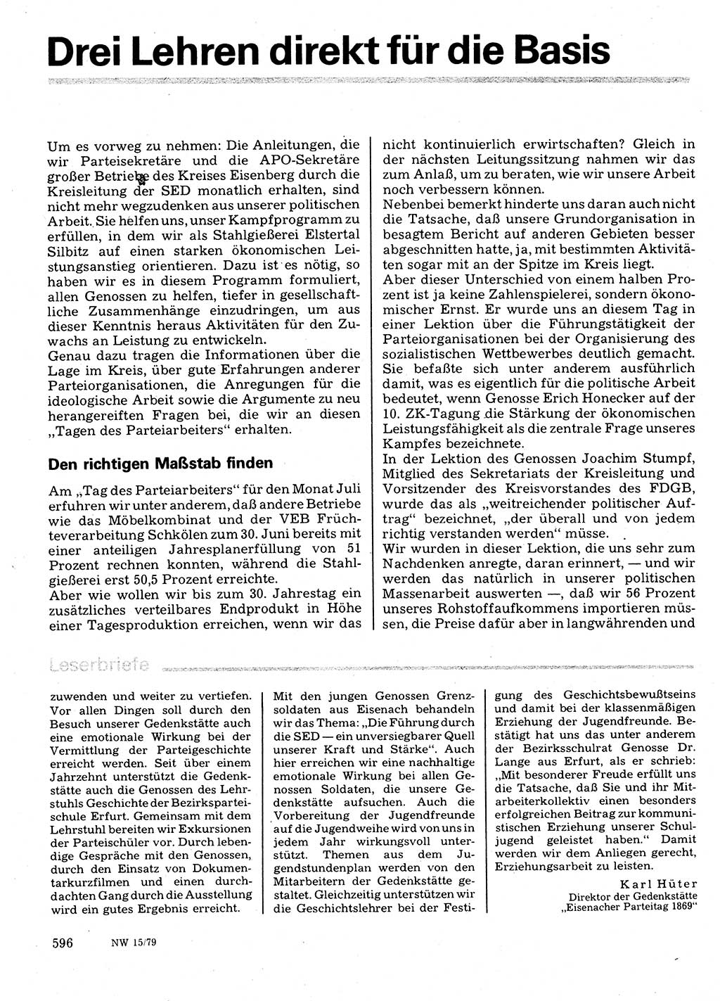 Neuer Weg (NW), Organ des Zentralkomitees (ZK) der SED (Sozialistische Einheitspartei Deutschlands) für Fragen des Parteilebens, 34. Jahrgang [Deutsche Demokratische Republik (DDR)] 1979, Seite 596 (NW ZK SED DDR 1979, S. 596)