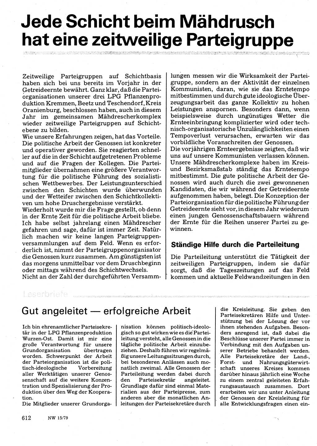 Neuer Weg (NW), Organ des Zentralkomitees (ZK) der SED (Sozialistische Einheitspartei Deutschlands) für Fragen des Parteilebens, 34. Jahrgang [Deutsche Demokratische Republik (DDR)] 1979, Seite 612 (NW ZK SED DDR 1979, S. 612)