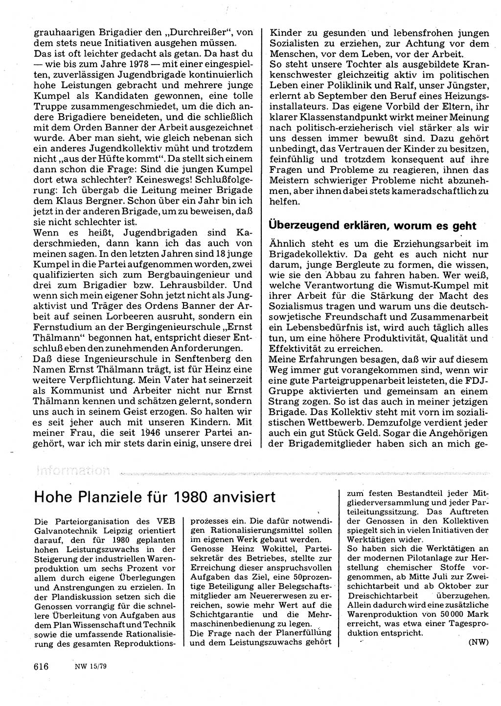 Neuer Weg (NW), Organ des Zentralkomitees (ZK) der SED (Sozialistische Einheitspartei Deutschlands) für Fragen des Parteilebens, 34. Jahrgang [Deutsche Demokratische Republik (DDR)] 1979, Seite 616 (NW ZK SED DDR 1979, S. 616)