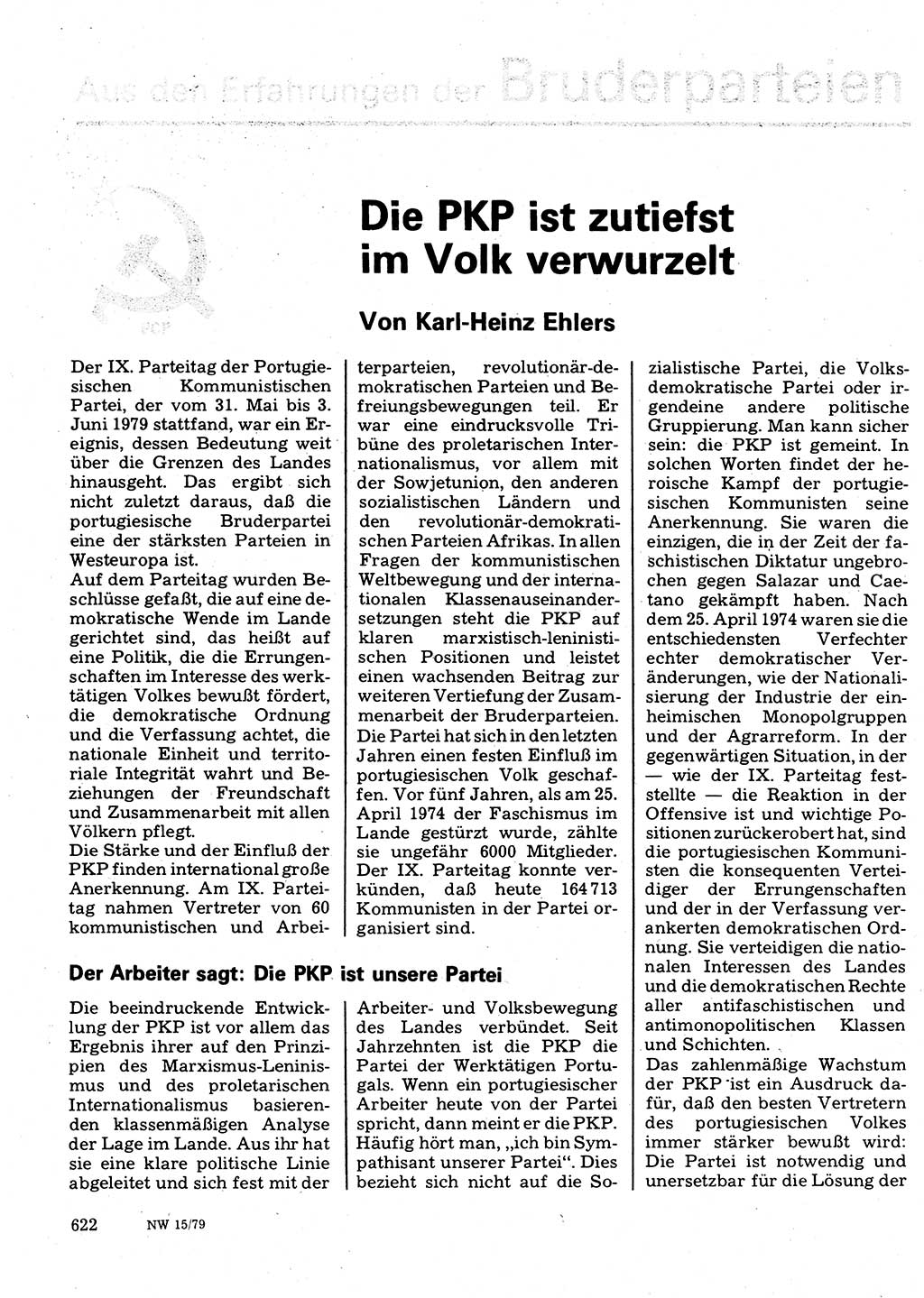 Neuer Weg (NW), Organ des Zentralkomitees (ZK) der SED (Sozialistische Einheitspartei Deutschlands) für Fragen des Parteilebens, 34. Jahrgang [Deutsche Demokratische Republik (DDR)] 1979, Seite 622 (NW ZK SED DDR 1979, S. 622)