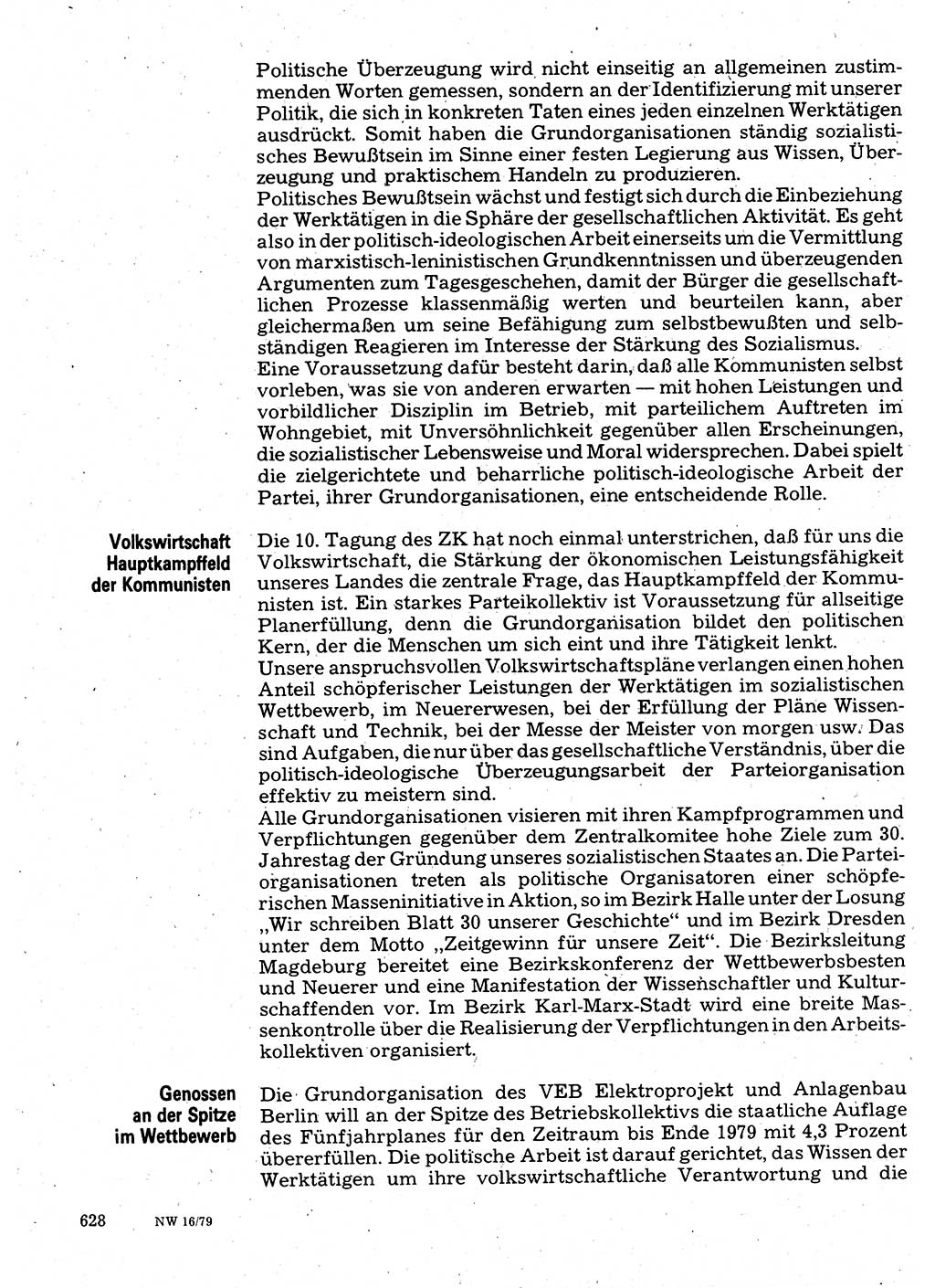Neuer Weg (NW), Organ des Zentralkomitees (ZK) der SED (Sozialistische Einheitspartei Deutschlands) für Fragen des Parteilebens, 34. Jahrgang [Deutsche Demokratische Republik (DDR)] 1979, Seite 628 (NW ZK SED DDR 1979, S. 628)