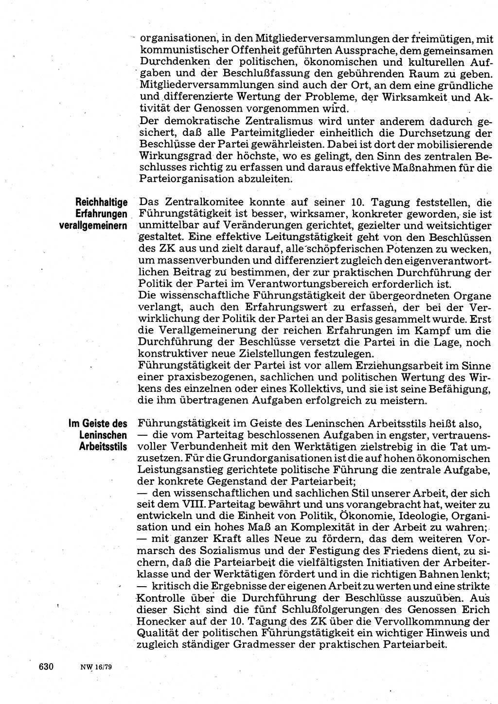 Neuer Weg (NW), Organ des Zentralkomitees (ZK) der SED (Sozialistische Einheitspartei Deutschlands) für Fragen des Parteilebens, 34. Jahrgang [Deutsche Demokratische Republik (DDR)] 1979, Seite 630 (NW ZK SED DDR 1979, S. 630)