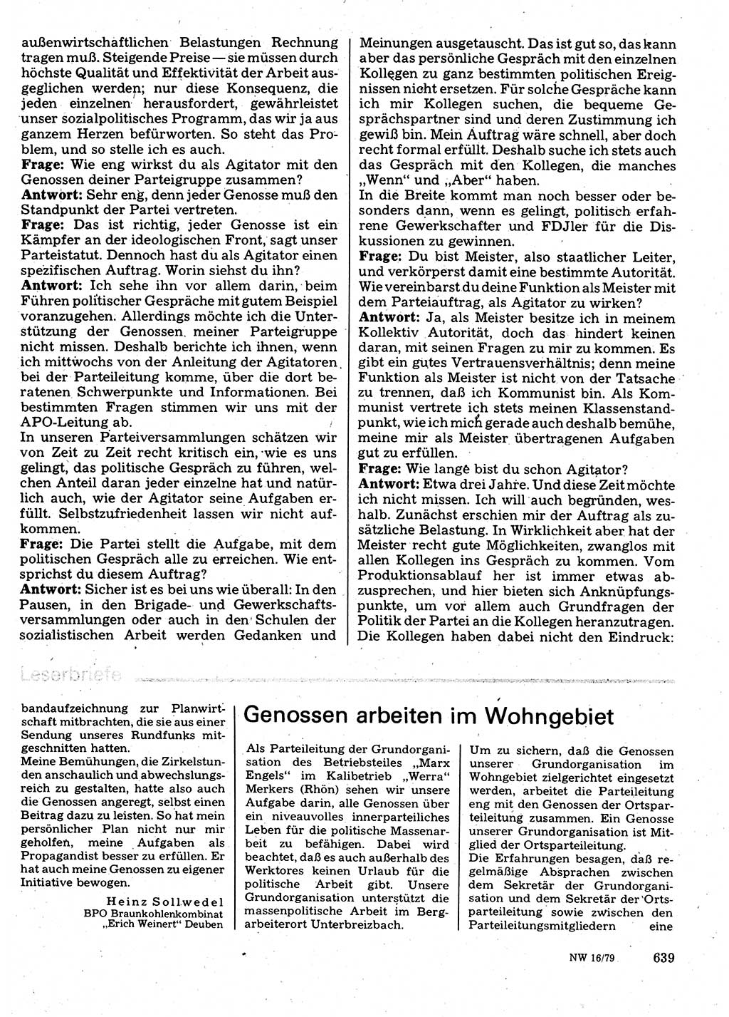 Neuer Weg (NW), Organ des Zentralkomitees (ZK) der SED (Sozialistische Einheitspartei Deutschlands) für Fragen des Parteilebens, 34. Jahrgang [Deutsche Demokratische Republik (DDR)] 1979, Seite 639 (NW ZK SED DDR 1979, S. 639)