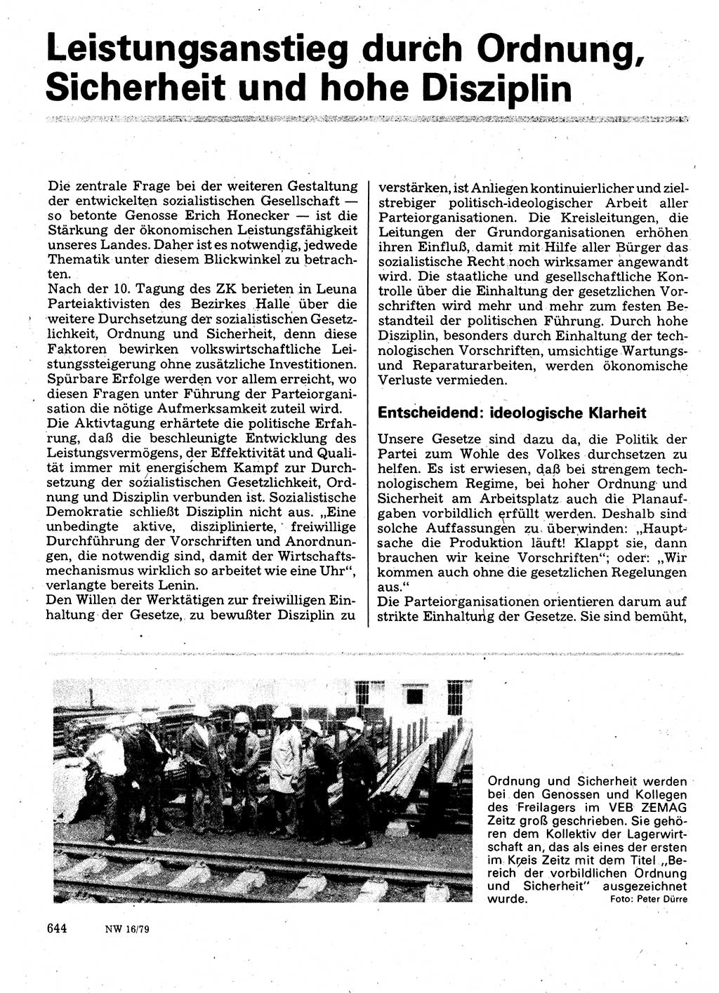 Neuer Weg (NW), Organ des Zentralkomitees (ZK) der SED (Sozialistische Einheitspartei Deutschlands) für Fragen des Parteilebens, 34. Jahrgang [Deutsche Demokratische Republik (DDR)] 1979, Seite 644 (NW ZK SED DDR 1979, S. 644)