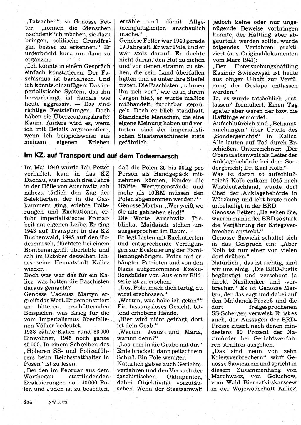 Neuer Weg (NW), Organ des Zentralkomitees (ZK) der SED (Sozialistische Einheitspartei Deutschlands) für Fragen des Parteilebens, 34. Jahrgang [Deutsche Demokratische Republik (DDR)] 1979, Seite 654 (NW ZK SED DDR 1979, S. 654)